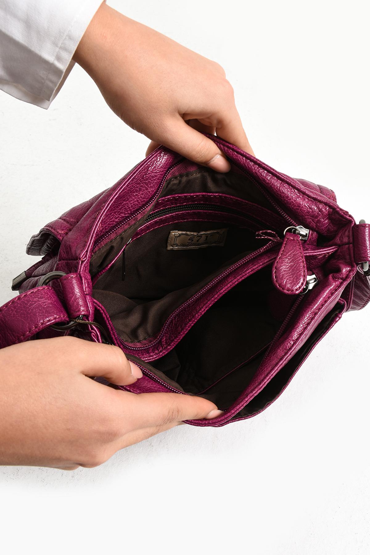 Yıkanmış Deri Omuz Çantası Pembe (Model: 571-11-13E) 