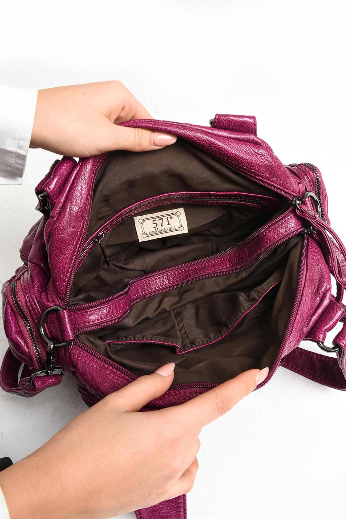 Yıkanmış Deri Omuz Çantası Pembe (Model: 571-11-13D) 