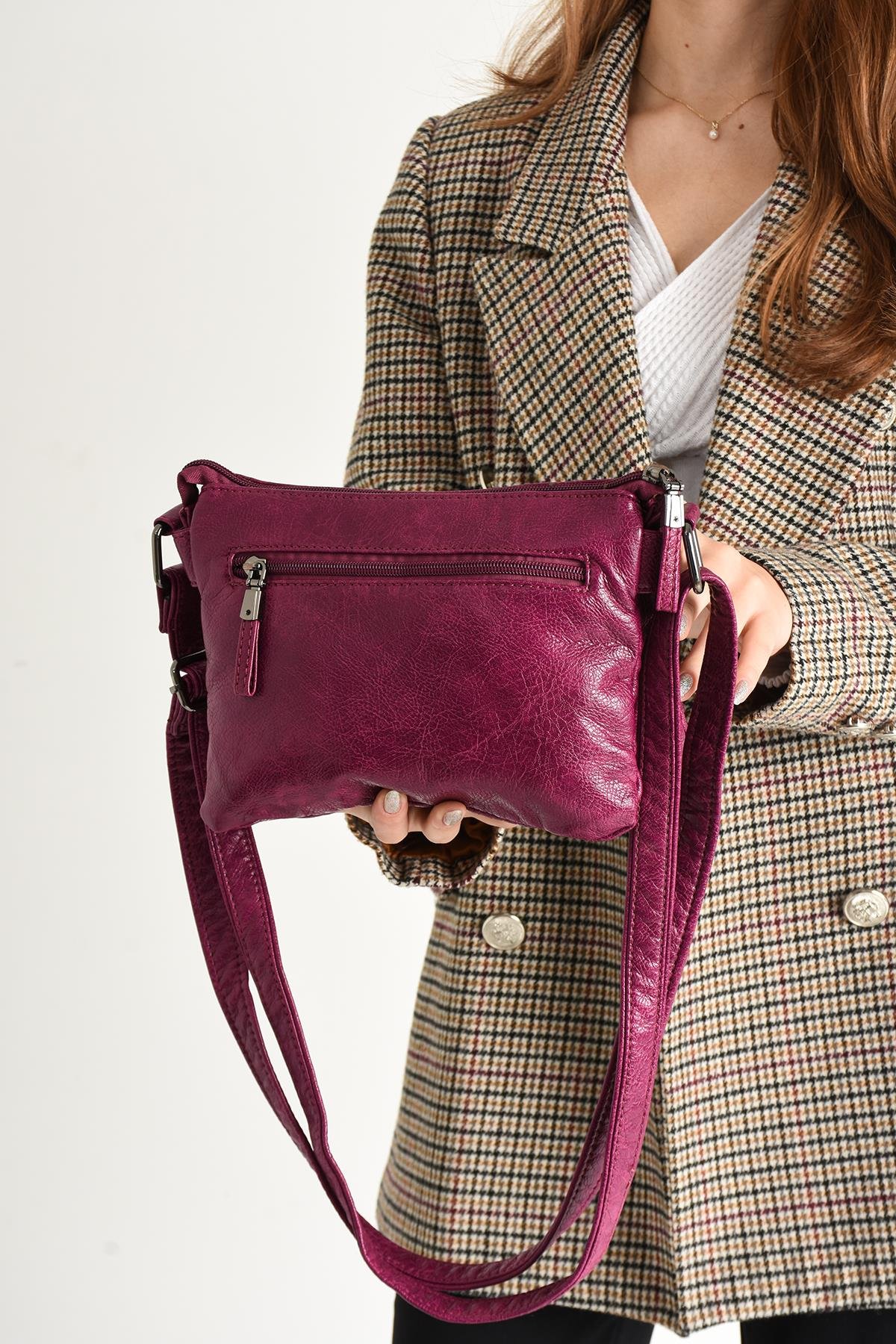 Yıkanmış Deri Omuz Çantası Pembe (Model: 571-11-13G) 