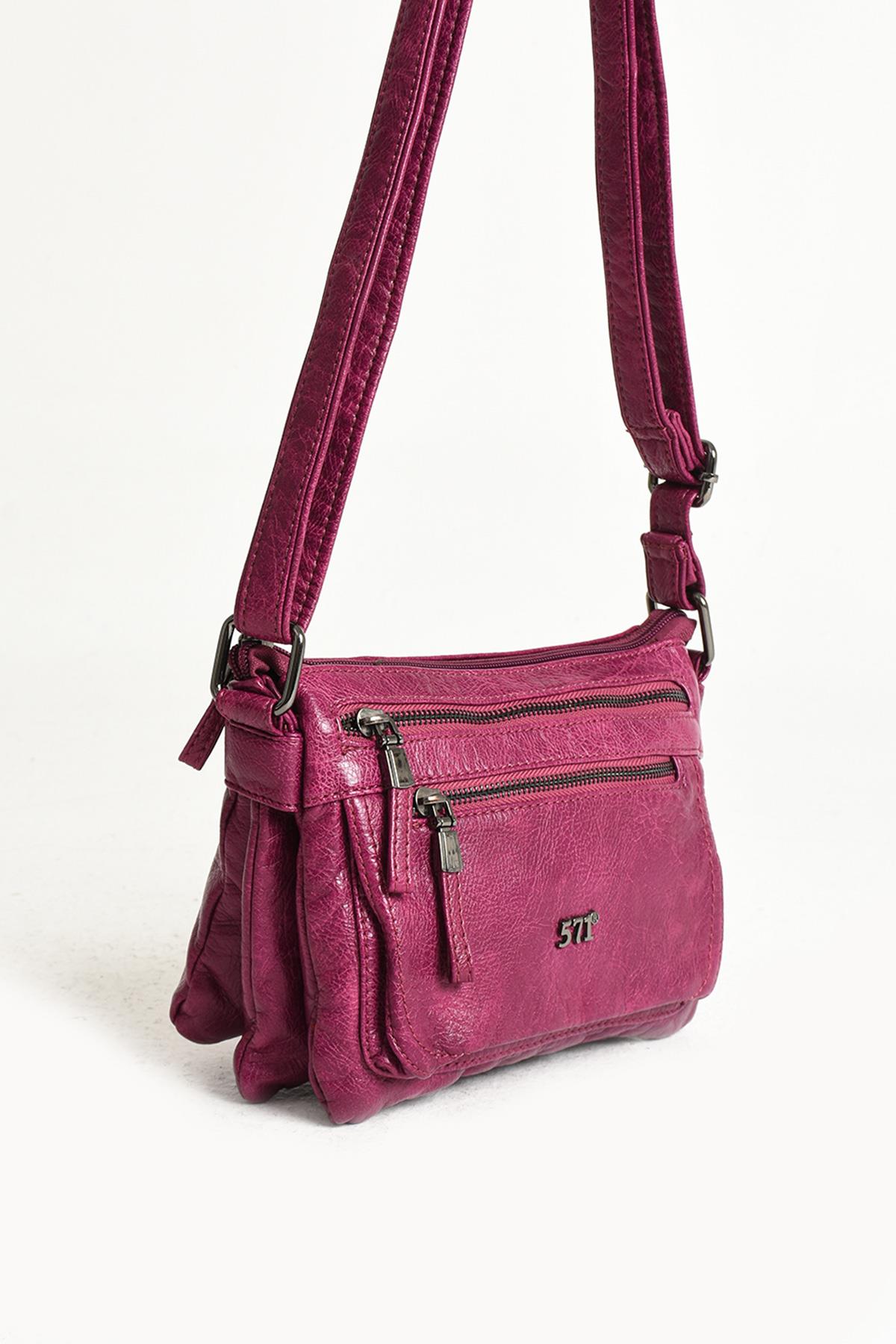 Yıkanmış Deri Omuz Çantası Pembe (Model: 571-11-13G) 