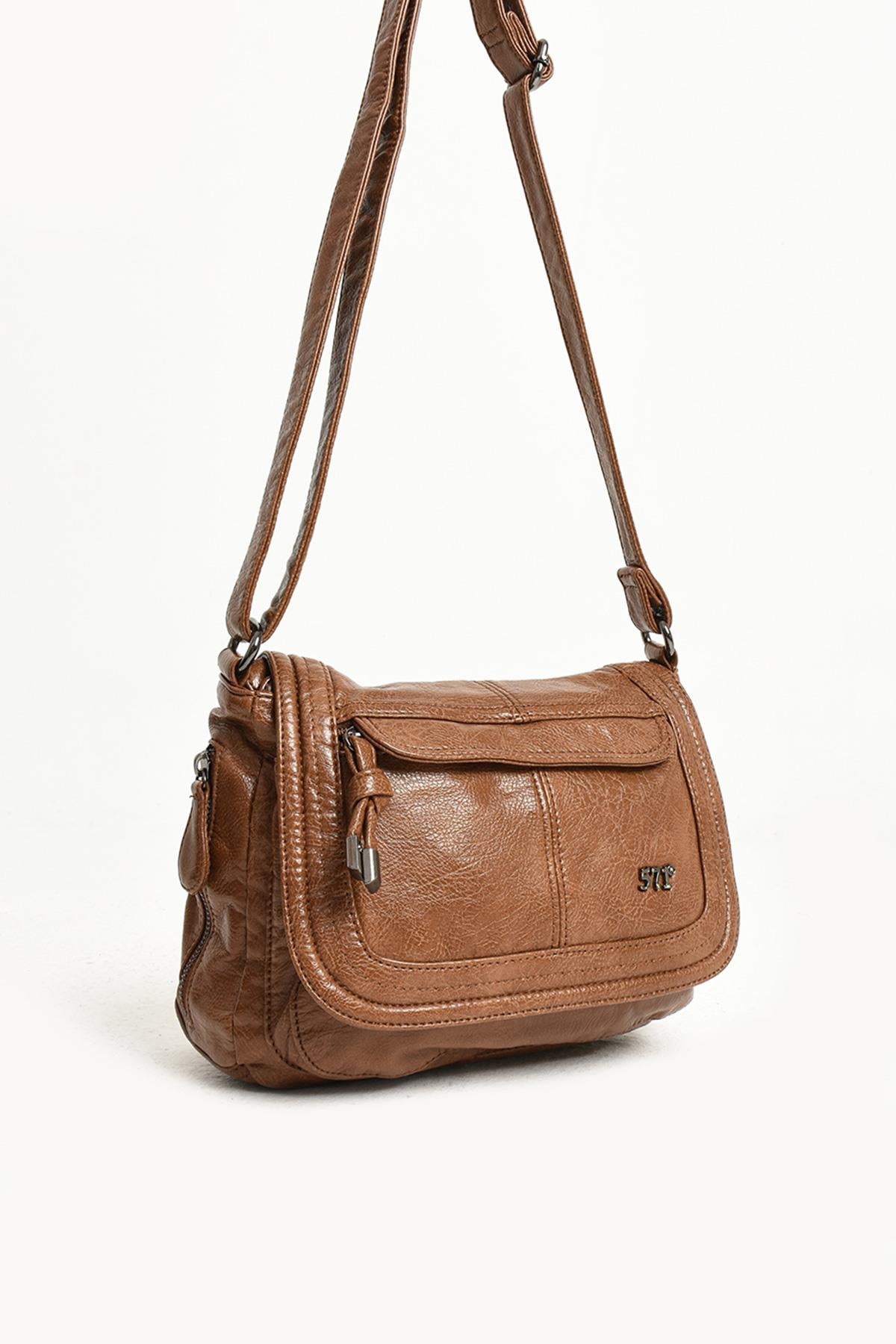 Yıkanmış Deri Omuz Çantası Taba (Model: 571-11-13E) 