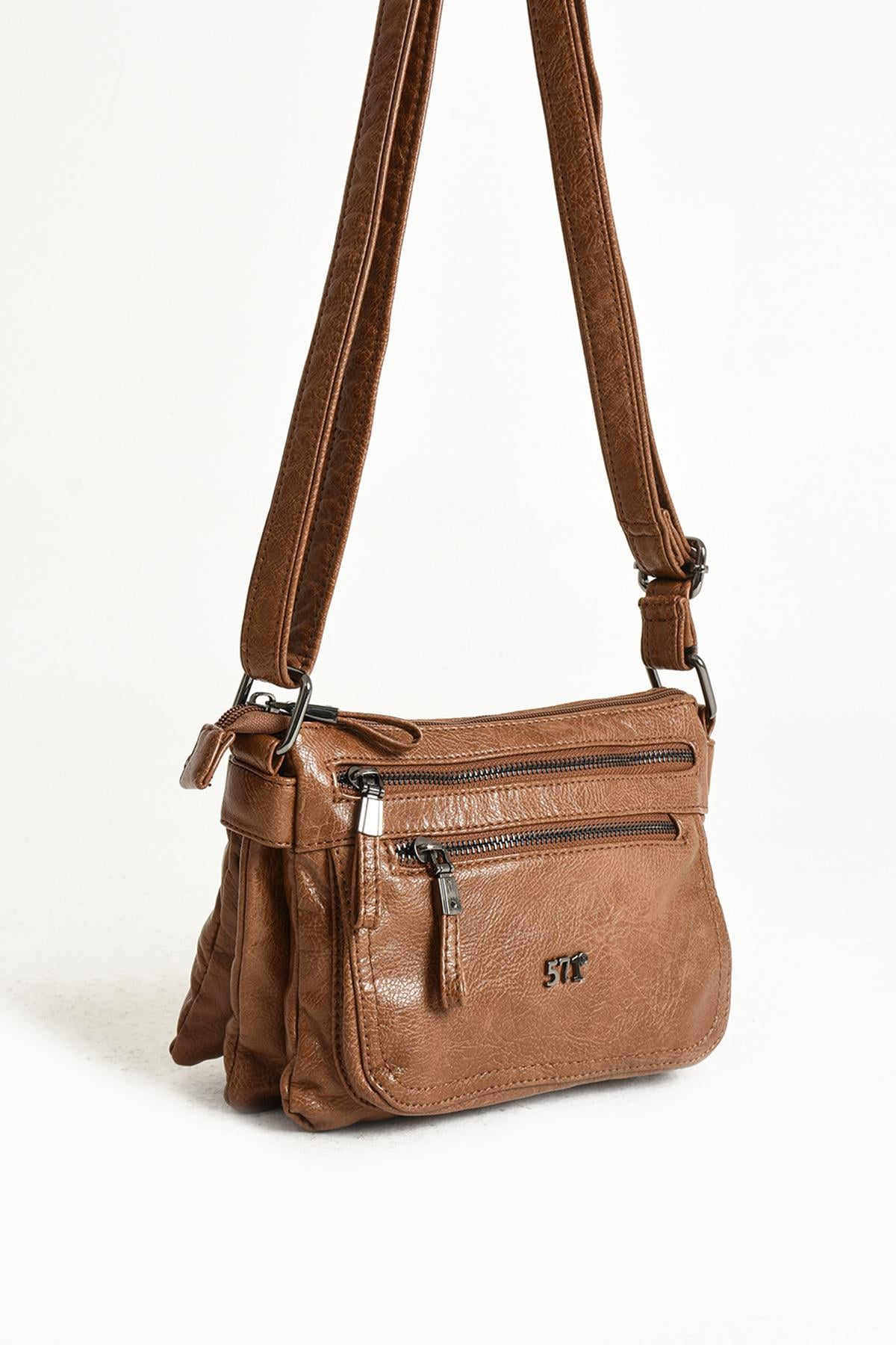 Yıkanmış Deri Omuz Çantası Taba (Model: 571-11-13G) 