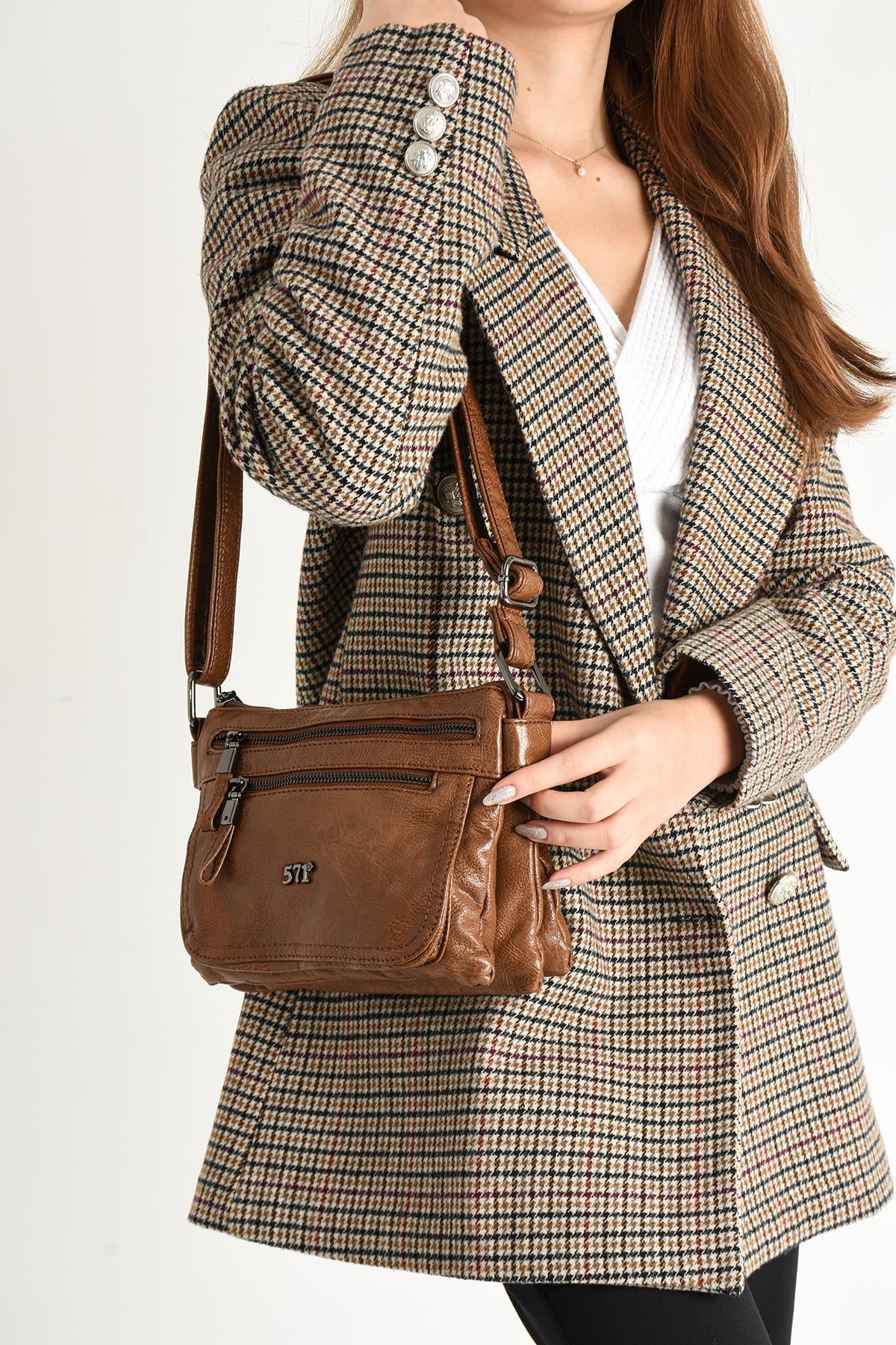 Yıkanmış Deri Omuz Çantası Taba (Model: 571-11-13G) 
