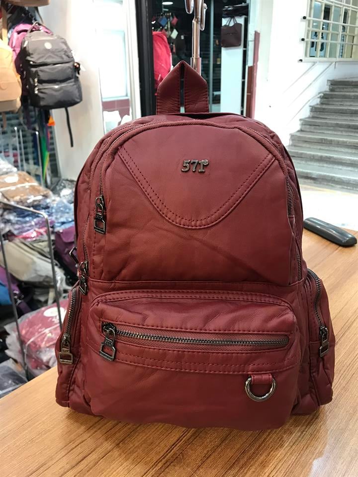 Yıkanmış Deri Sırt Çantası (571-1-5C) Bordo