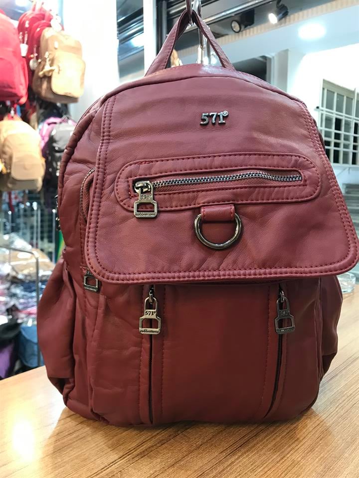 Yıkanmış Deri Sırt Çantası (571-1-6F) Bordo