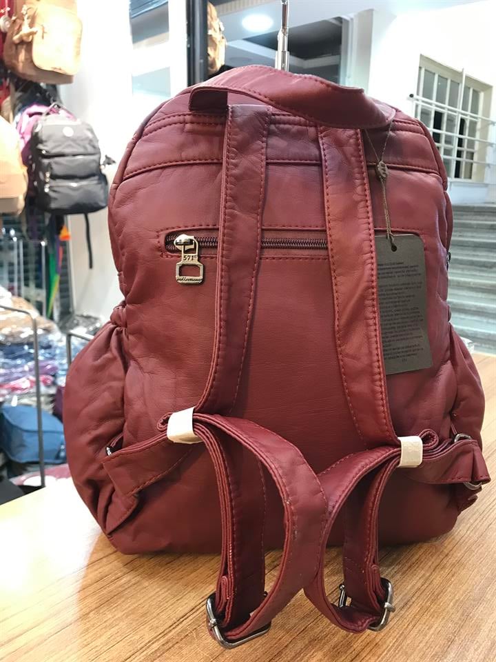 Yıkanmış Deri Sırt Çantası (571-1-6F) Bordo