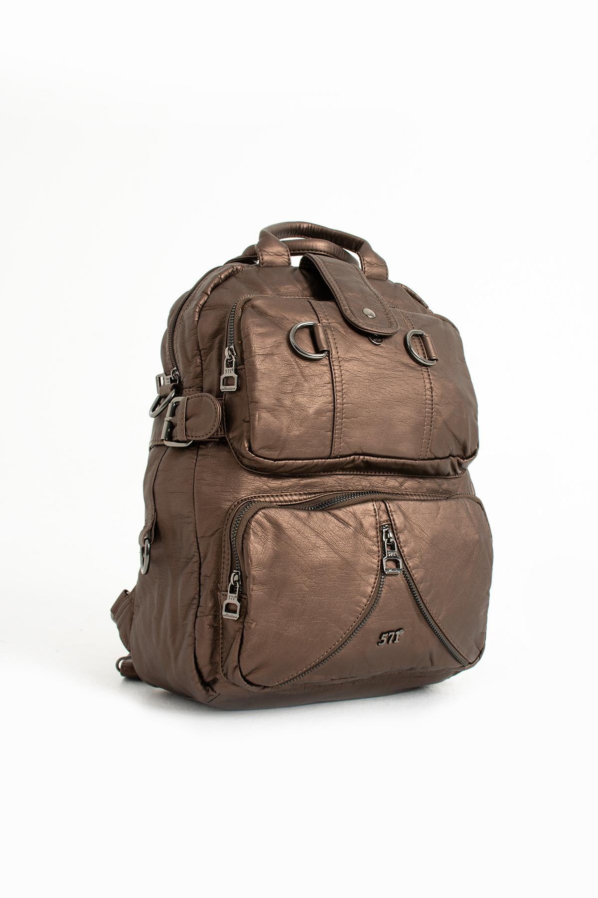 Yıkanmış Deri Sırt Çantası Bronz (Model: 571-9-11B) 