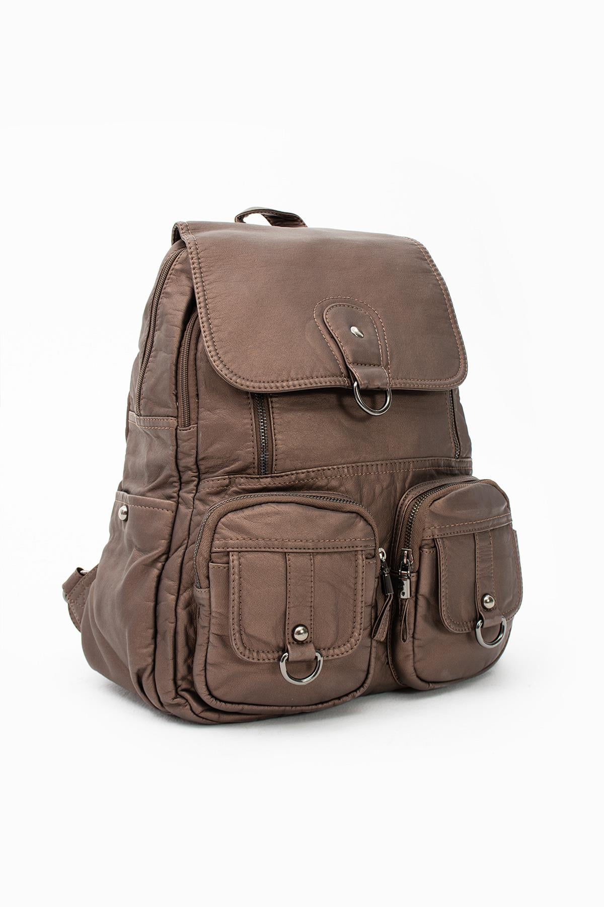Yıkanmış Deri Sırt Çantası Bronz (Model: 571-11-11E)