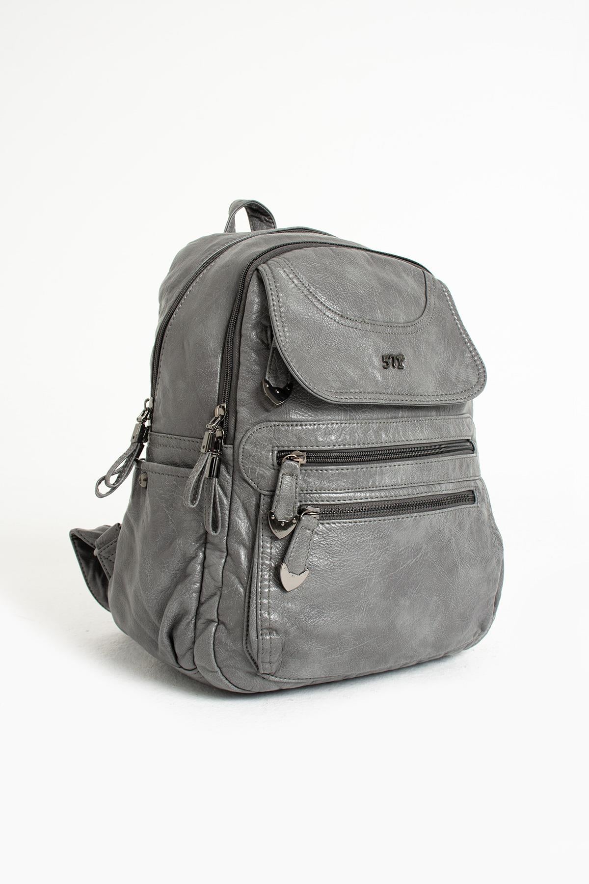Yıkanmış Deri Sırt Çantası Gri (Model: 571-11-12G)