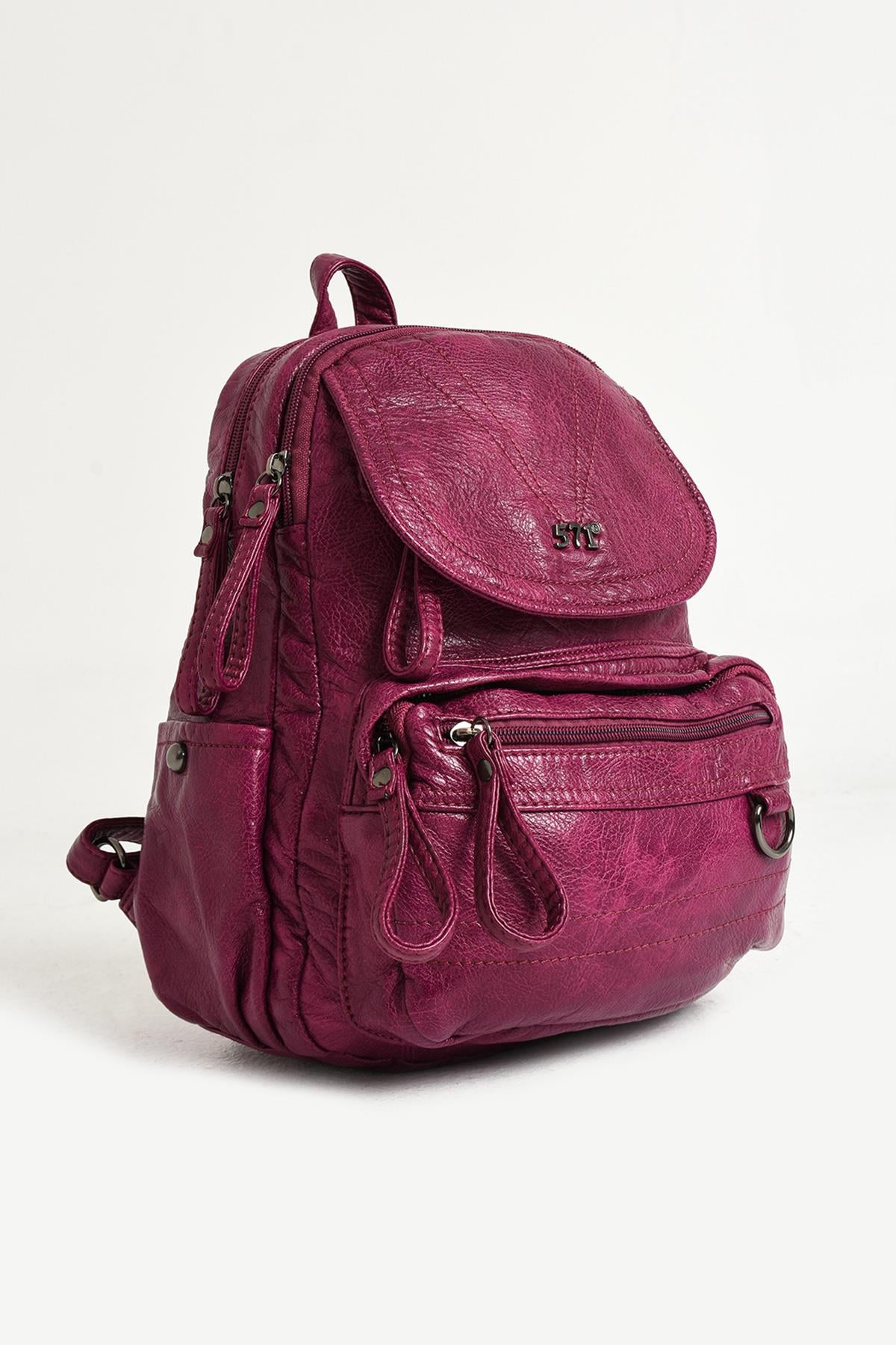 Yıkanmış Deri Sırt Çantası Pembe (Model: 571-11-12H)