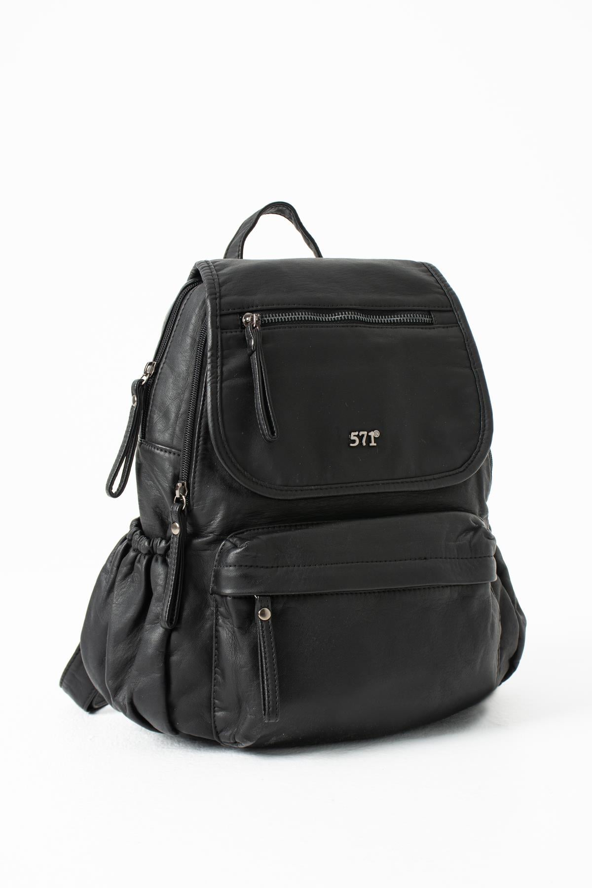 571-14-11MYıkanmış Deri Sırt Çantası Siyah Model: (571-14-11M)
