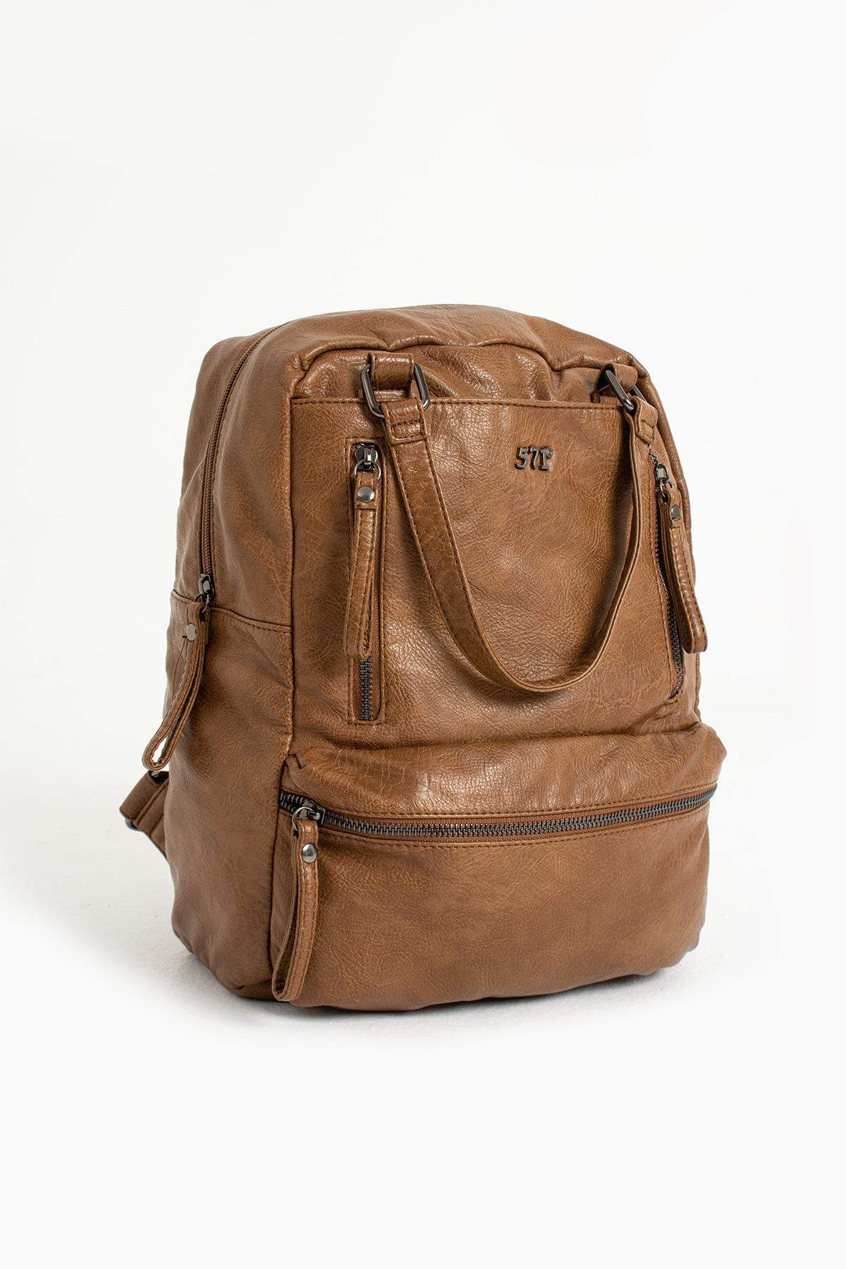 Yıkanmış Deri Sırt Çantası Taba (Model: 571-9-12D)