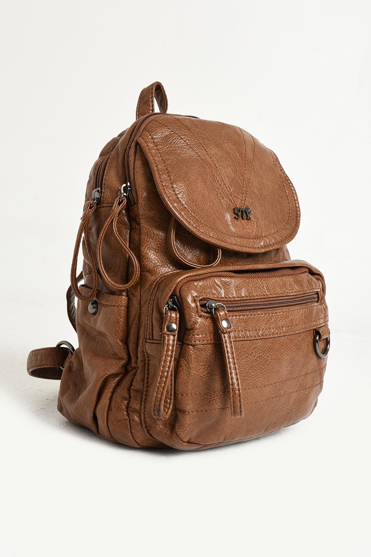 Yıkanmış Deri Sırt Çantası Taba (Model: 571-11-12H)