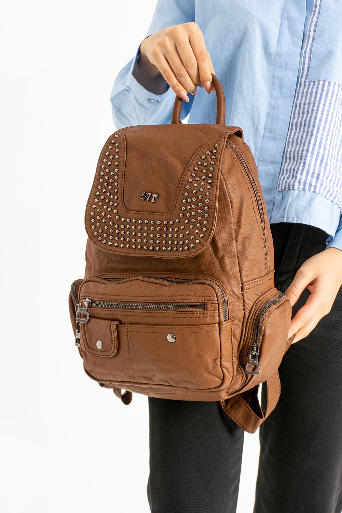 Yıkanmış Deri Sırt Çantası Taba (Model: 571-9-11D) 