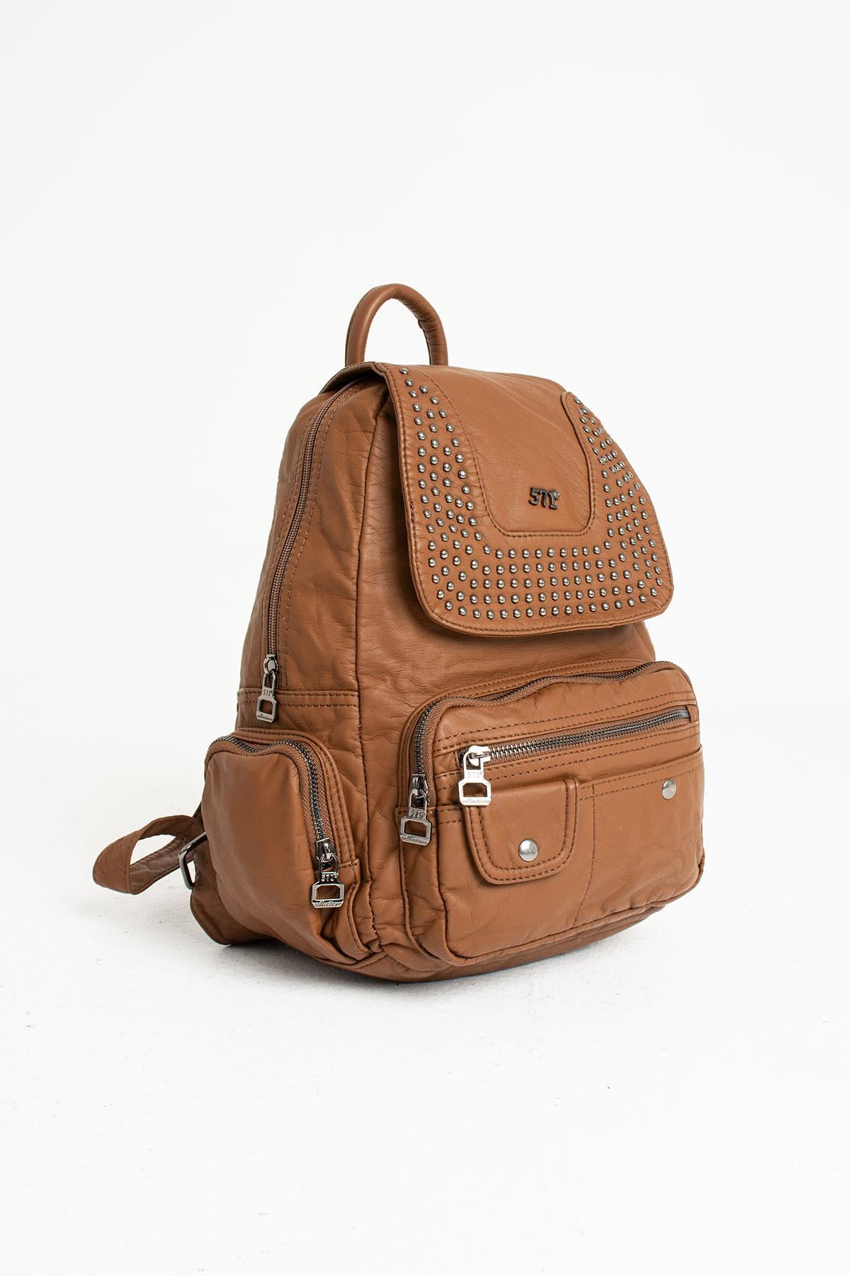 Yıkanmış Deri Sırt Çantası Taba (Model: 571-9-11D) 