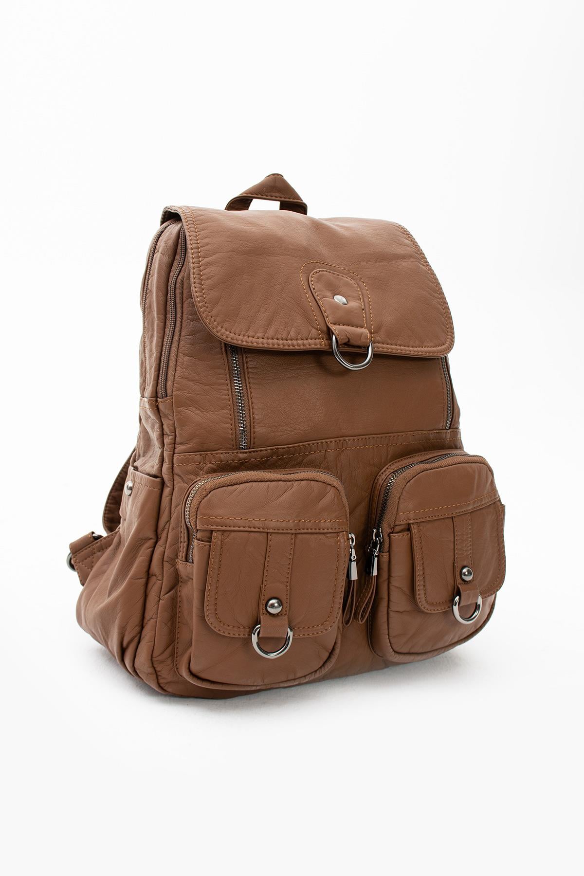 Yıkanmış Deri Sırt Çantası Taba (Model: 571-11-11E)
