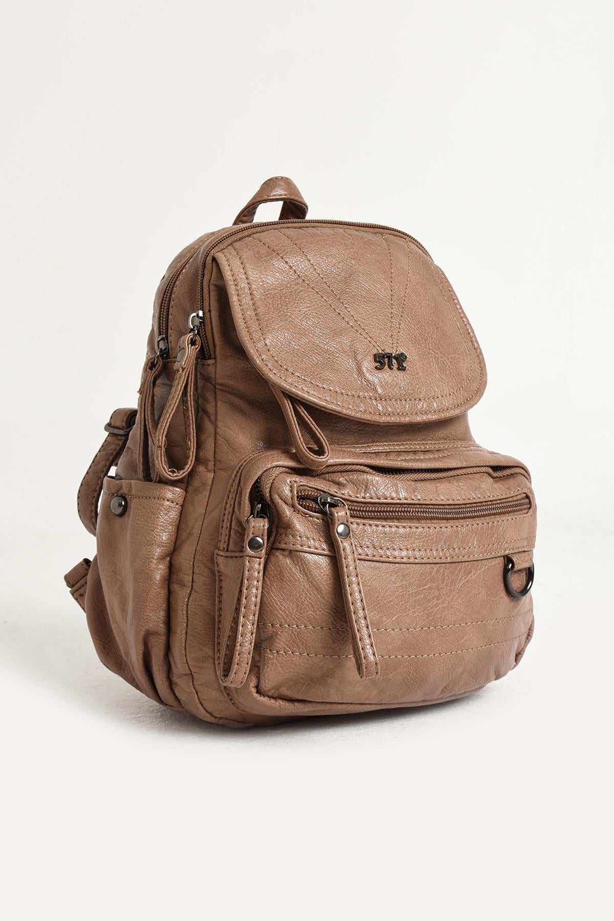 Yıkanmış Deri Sırt Çantası Vizon (Model: 571-11-12H)