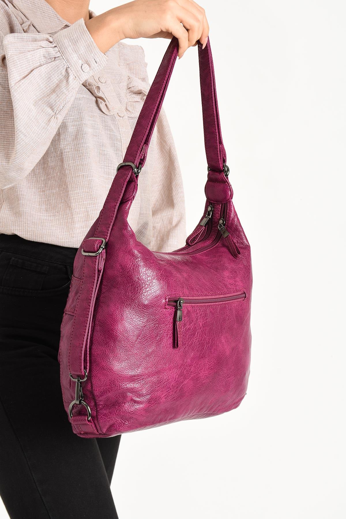 Yıkanmış Deri Sırt & Omuz Çantası Pembe (Model: 571-11-13A) 