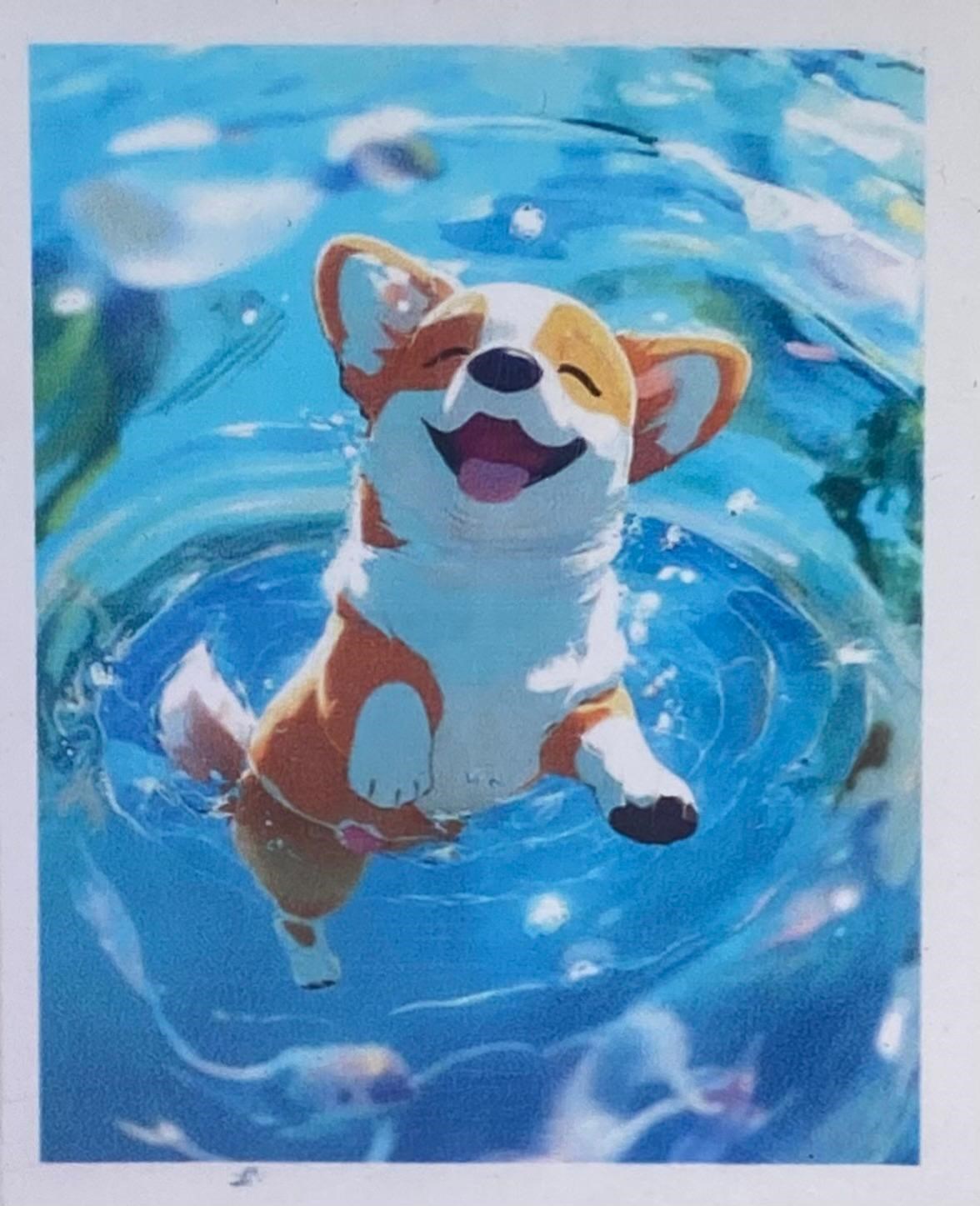 Boncuklu Taşlı Pano Çocuklar İçin Mozaik Elmas Goblen Diamond Tablo 30 X 40 Cm Yüzen Köpek