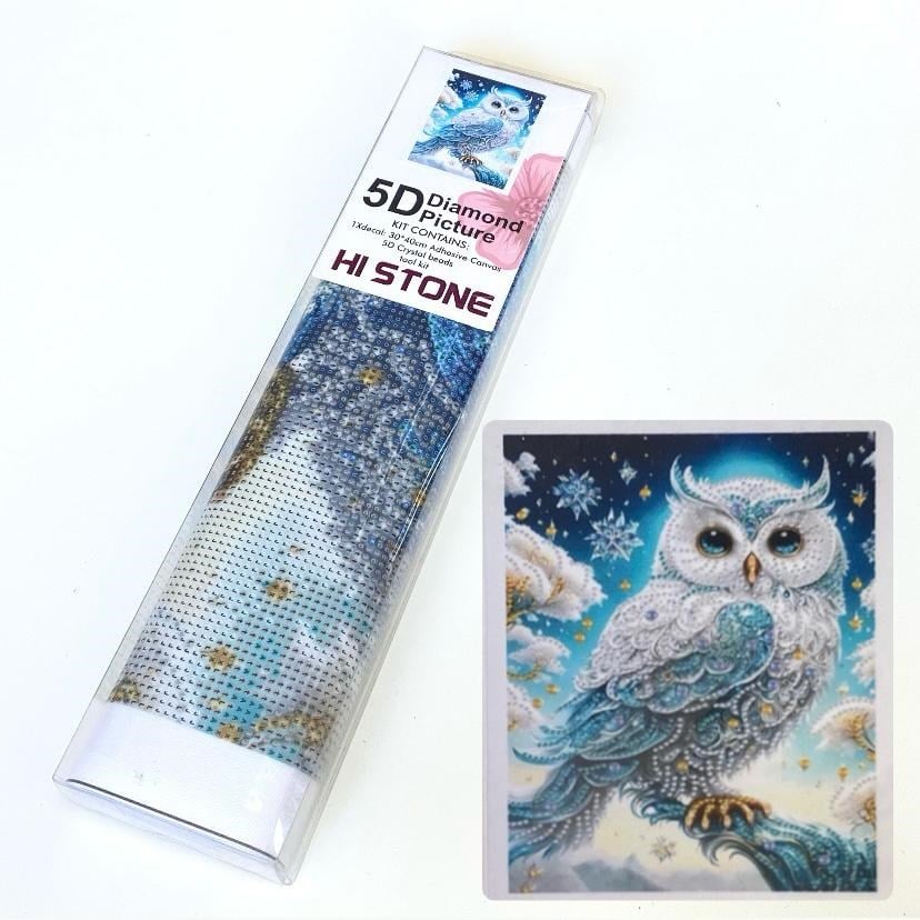 Boncuklu Taşlı Pano Çocuklar İçin Mozaik Elmas Goblen Diamond Tablo 30 X 40 Cm Kozmik Beyaz Baykuş