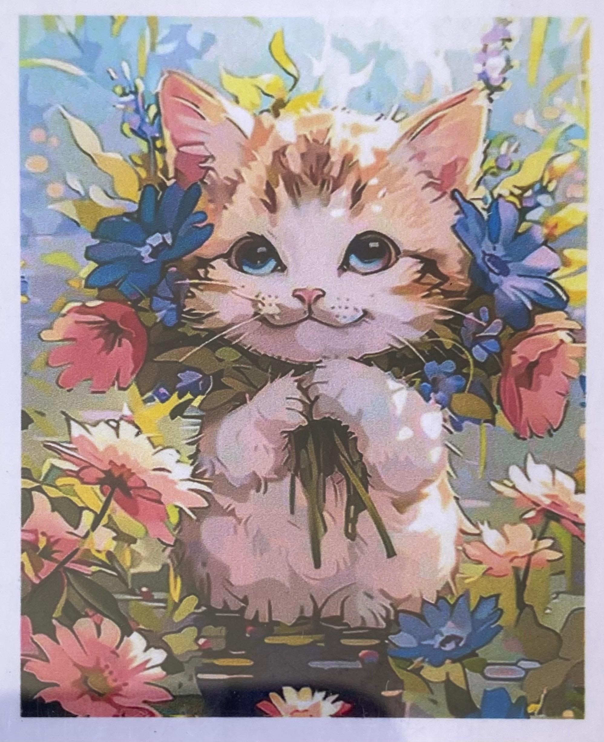 Boncuklu Taşlı Pano Çocuklar İçin Mozaik Elmas Goblen Diamond Tablo 30 X 40 Cm Sevimli Kedi