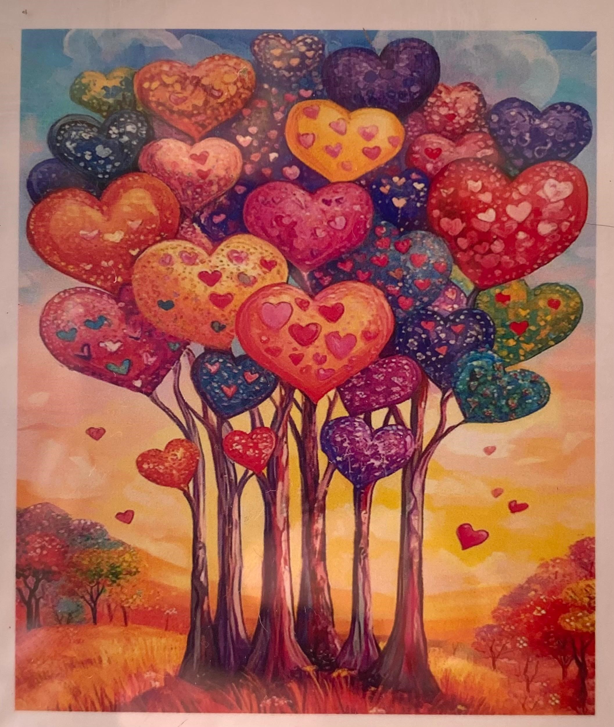 Boncuklu Taşlı Pano Mozaik Elmas Goblen Çocuklar İçin Diamond Tablo 50 X 65 Cm Kalpli Ağaçlar