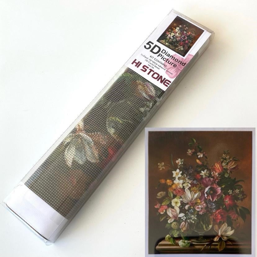 Boncuklu Taşlı Pano Mozaik Elmas Goblen Diamond Tablo 40x 50 Cm Mİstik Çiçek Vazosu