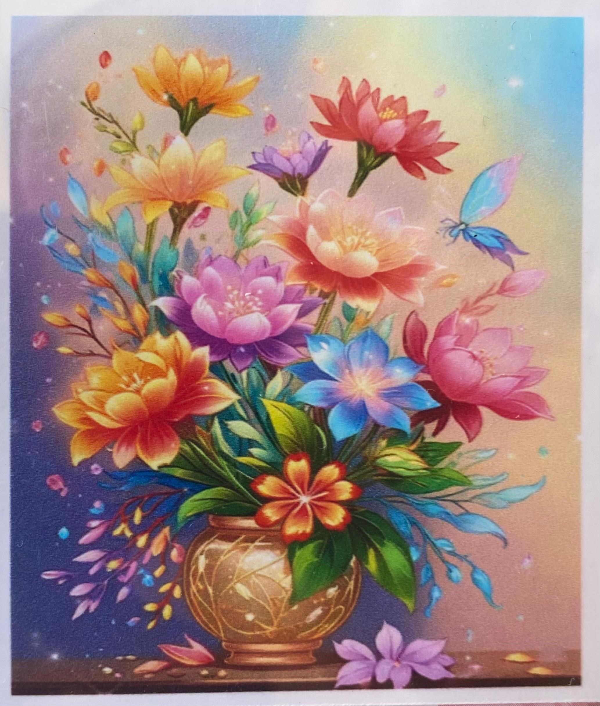 Boncuklu Taşlı Pano Mozaik Elmas Goblen Diamond Tablo 50 X 40 Cm  Çiçeklerin Işıltısı