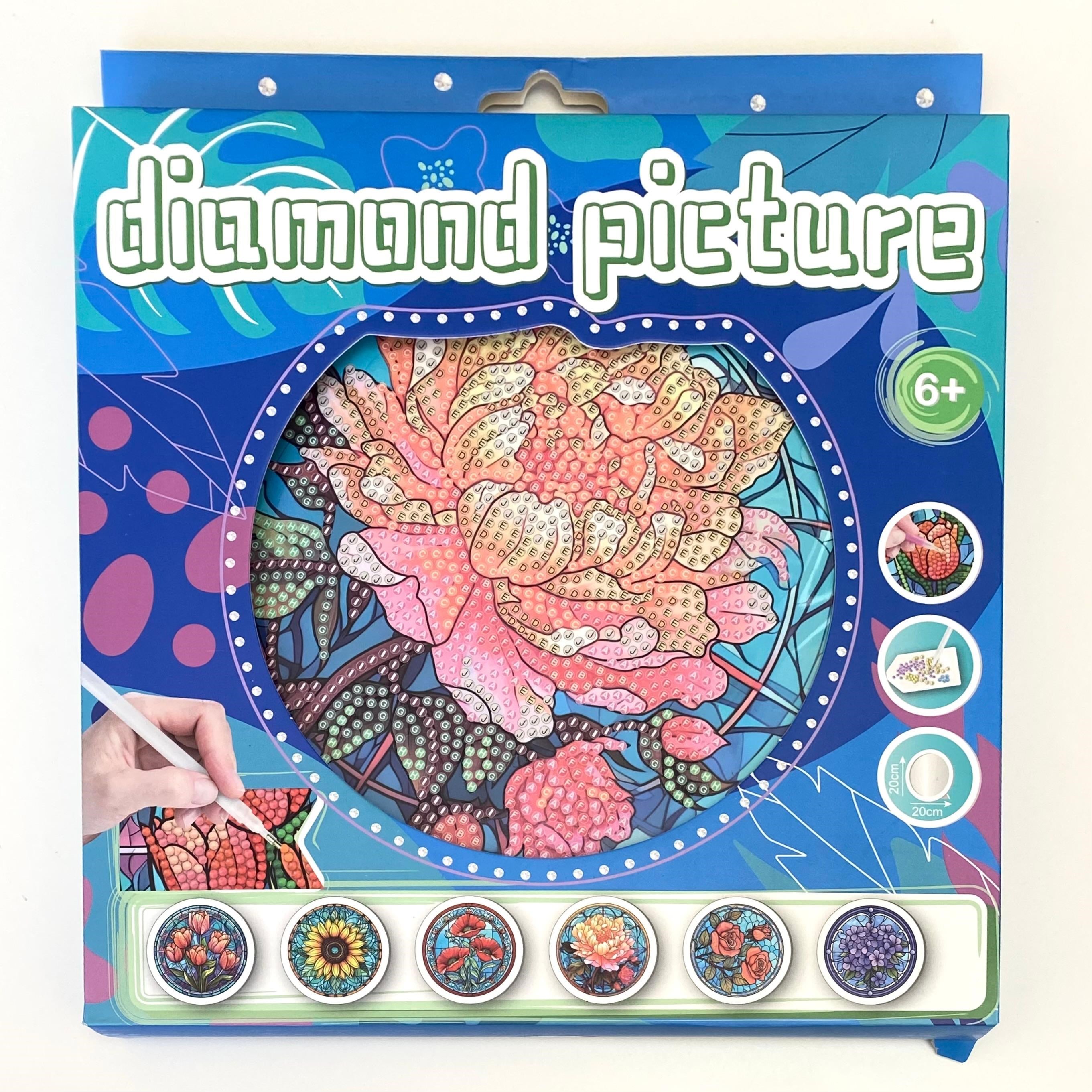 Boncuklu Taşlı Yuvarlak Pano Tüm Yaşlar İçin Mozaik Elmas Goblen Diamond 20 X 20 Cm Çiçek