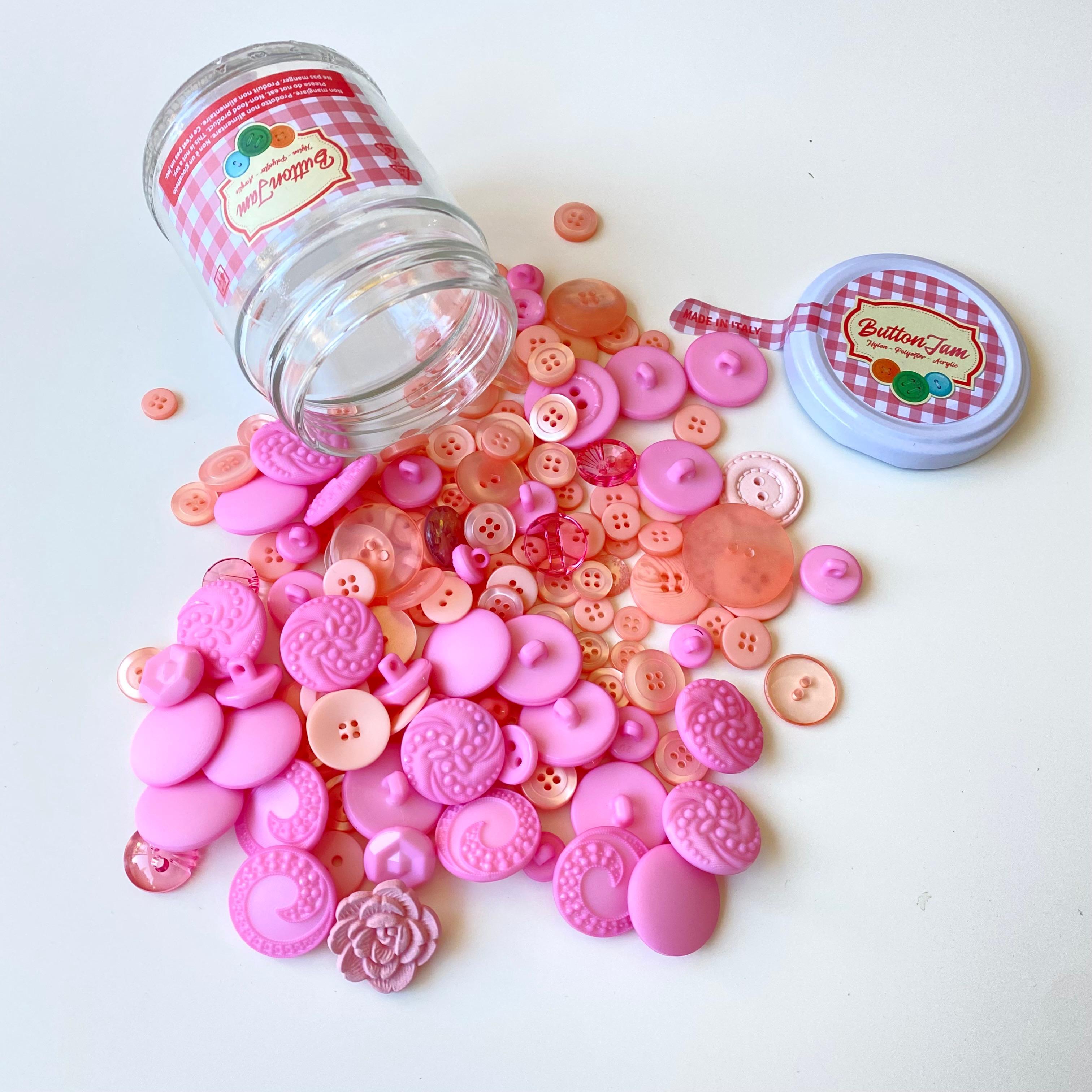 Button Jam Kavanozda Karşık Boy Ve Modellerde İtalyan Aksesuar Düğmesi - Pembe Karışım