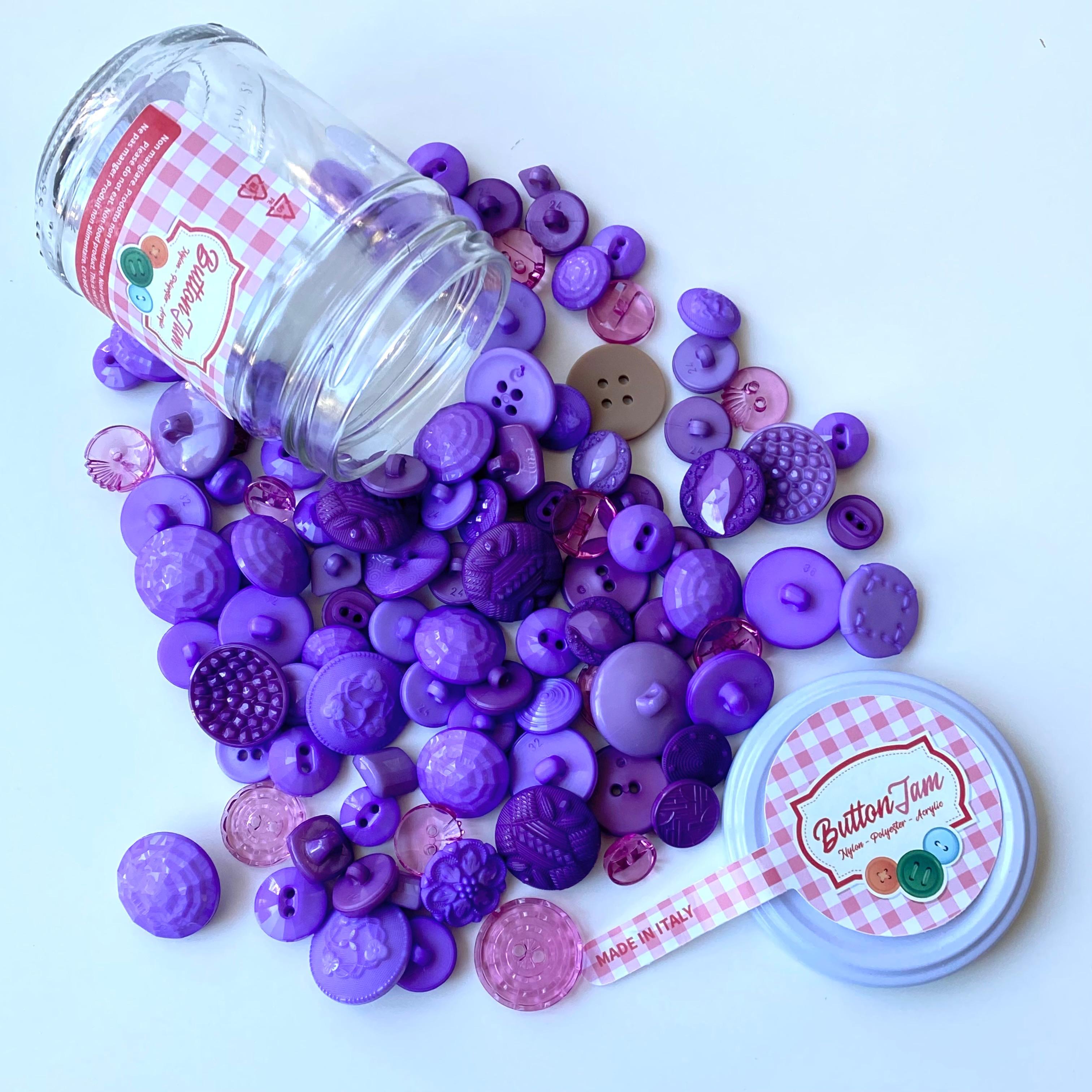 Button Jam Kavanozda Karşık Boy Ve Modellerde İtalyan Aksesuar Düğmesi - Eflatun Karışım
