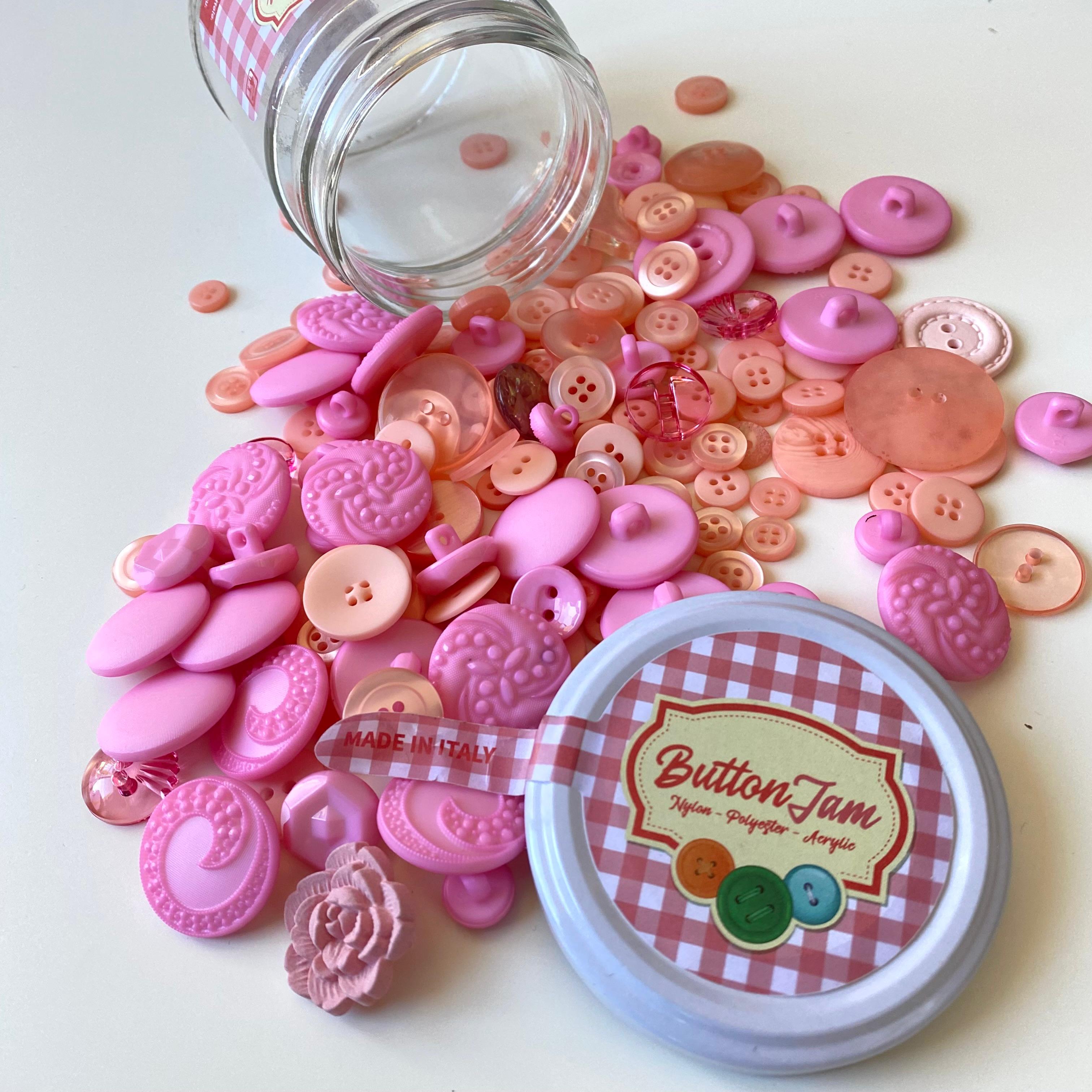 Button Jam Kavanozda Karşık Boy Ve Modellerde İtalyan Aksesuar Düğmesi - Pembe Karışım