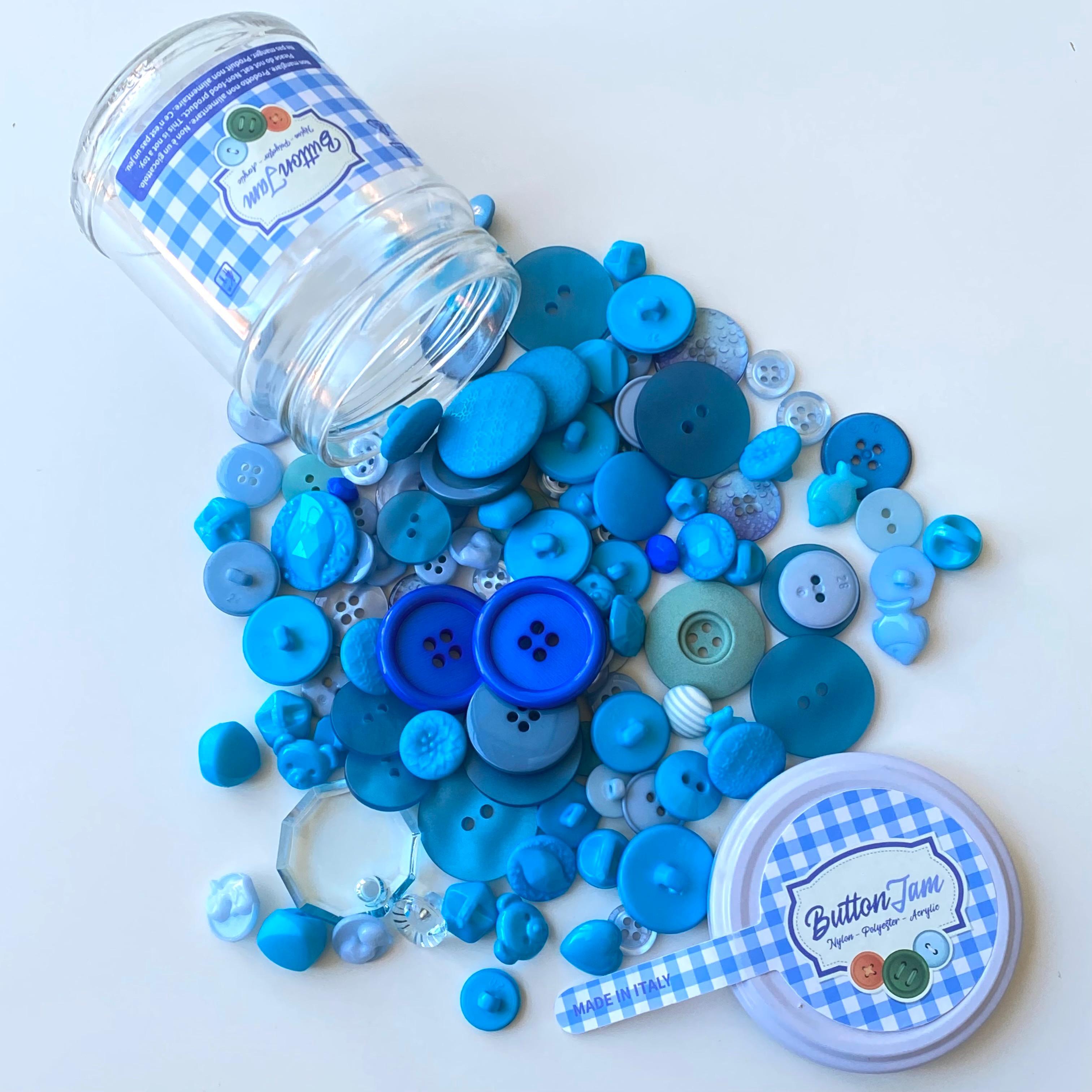 Button Jam Kavanozda Karşık Boy Ve Modellerde İtalyan Aksesuar Düğmesi - Turkuaz Ve Mavi Karışım