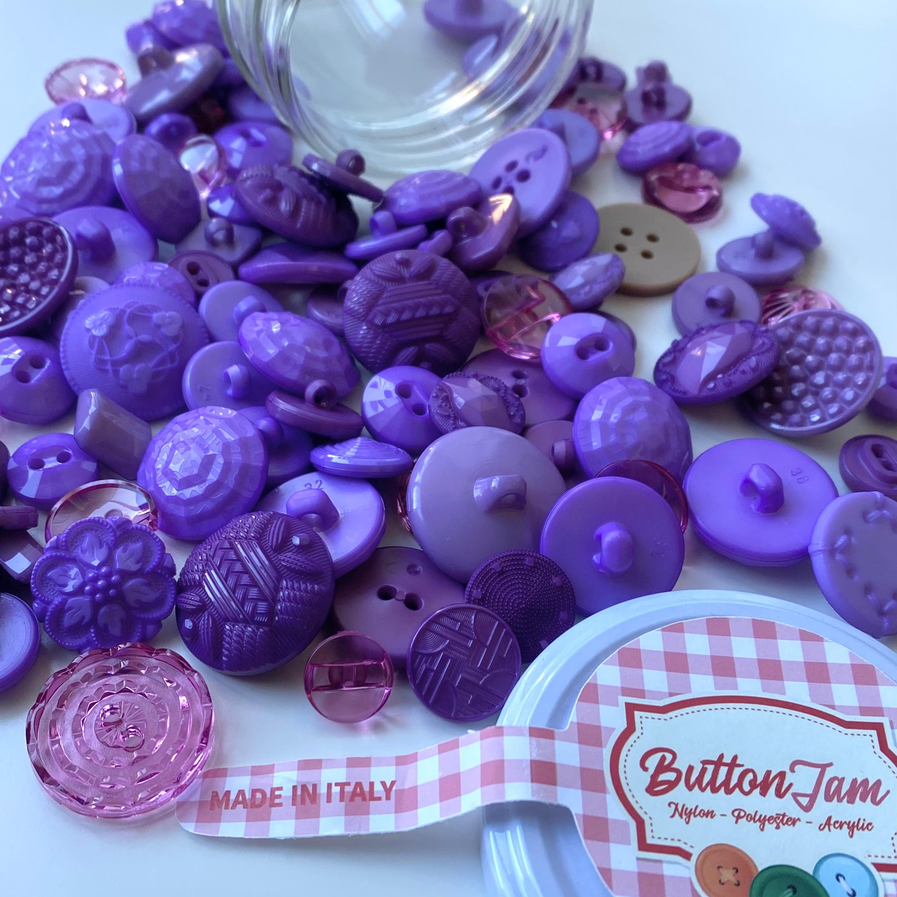 Button Jam Kavanozda Karşık Boy Ve Modellerde İtalyan Aksesuar Düğmesi - Eflatun Karışım