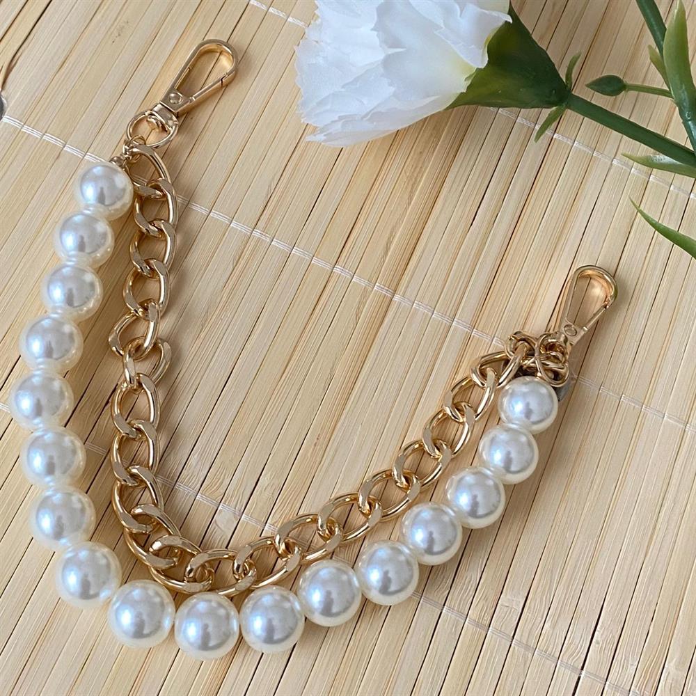 Çanta Askısı İncili Gold Zincir Detaylı