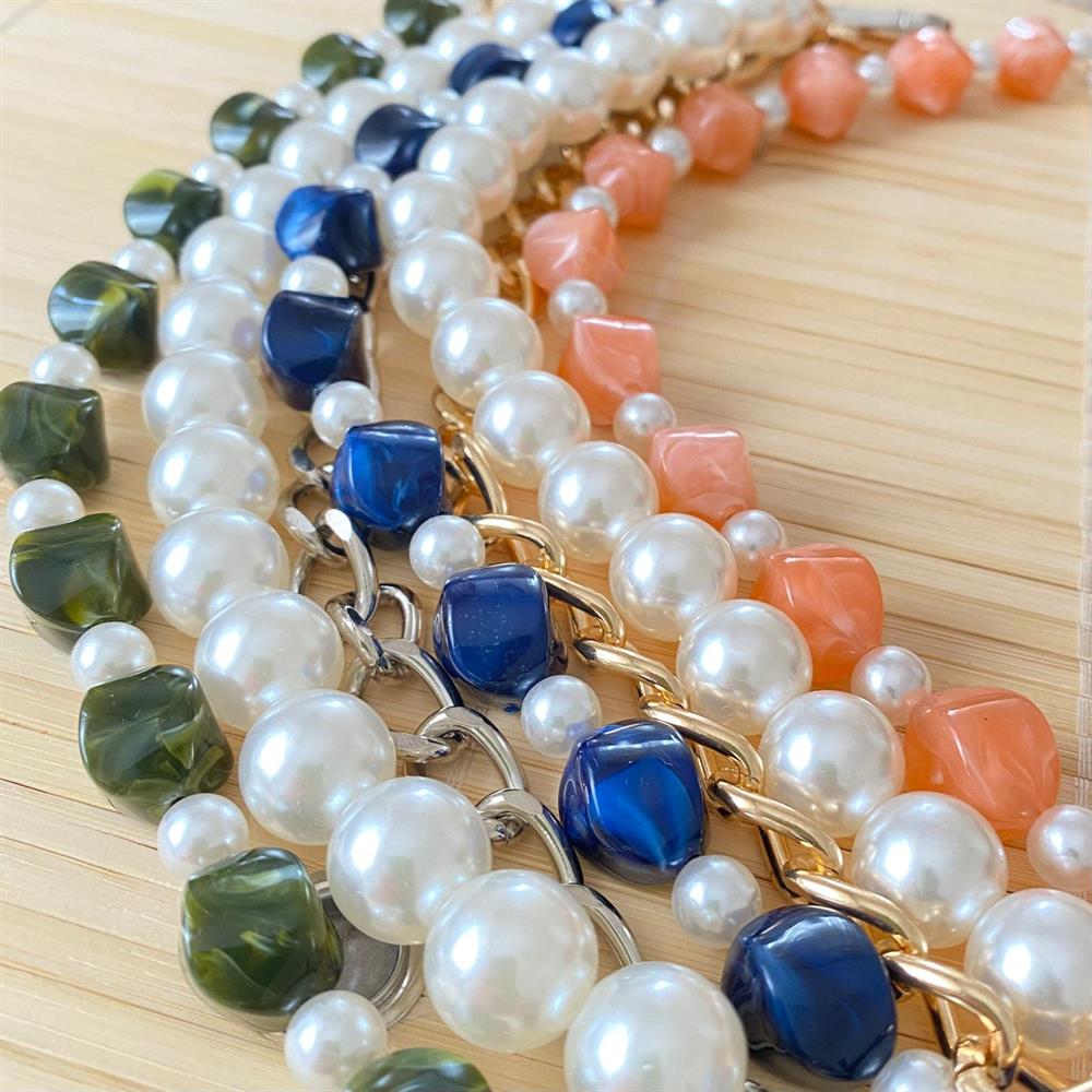 Çanta Askısı İncili Gümüş Zincir Detaylı