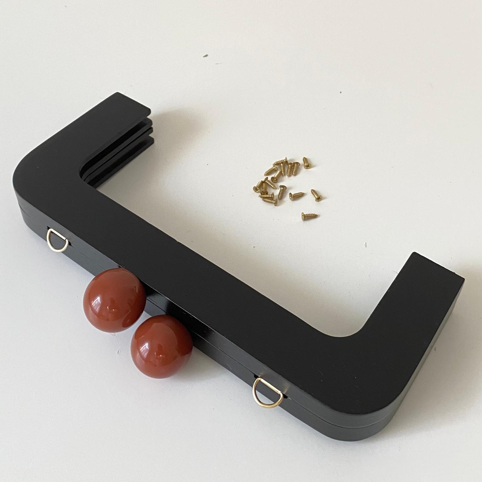 Çanta Bursu Ahşap Köşeli Boncuklu Siyah 20 Cm  No: 21