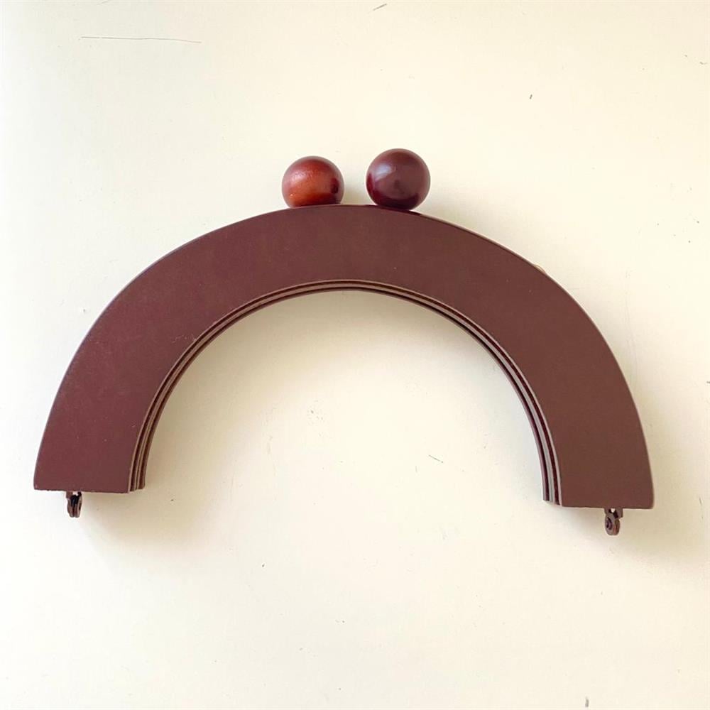 Çanta Bursu Ahşap Oval Boncuklu Yanık Kahve 20 Cm