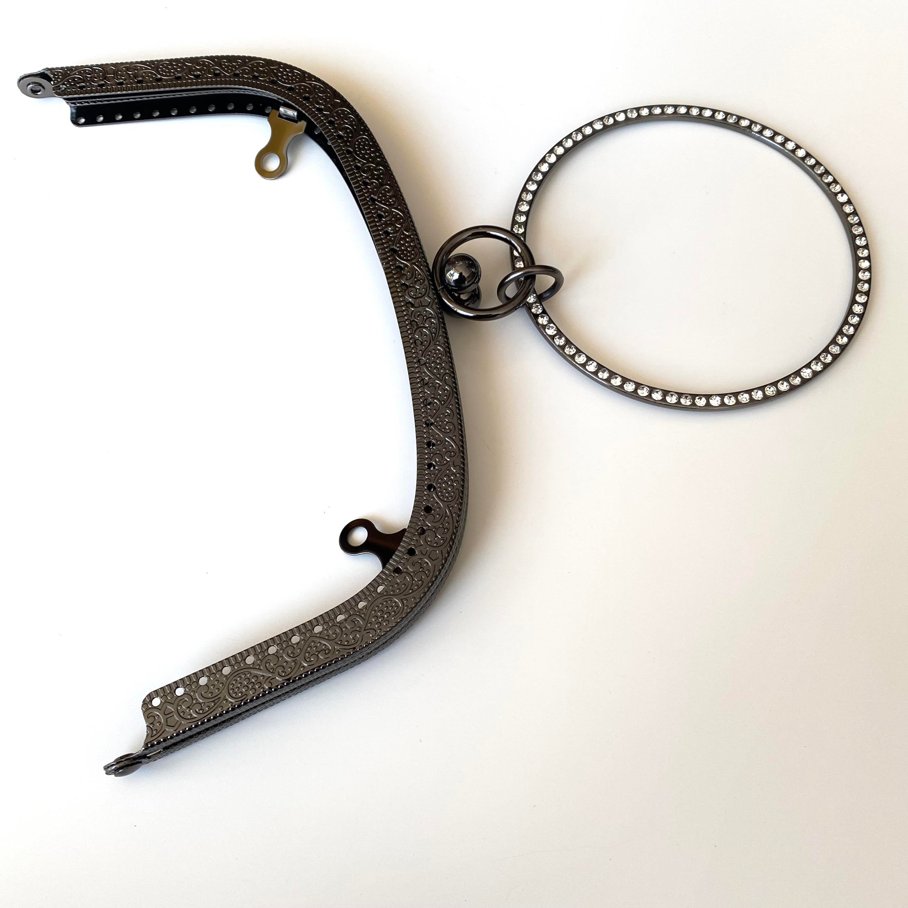 Çanta Bursu - Çanta Taş Detaylı Saplı Gri Renk 19 Cm BA-0096