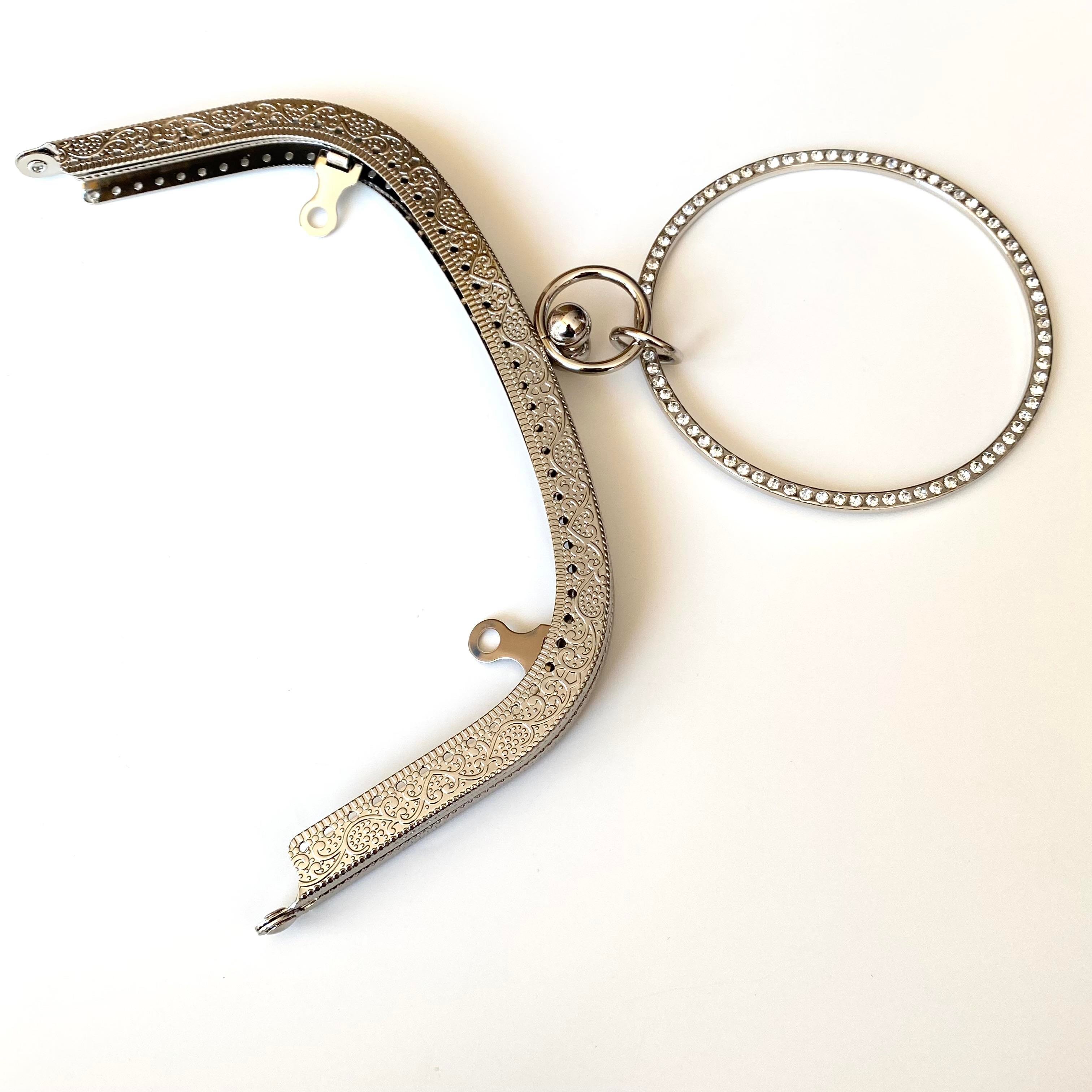 Çanta Bursu - Çanta Taş Detaylı Saplı Gümüş Renk 19 Cm BA-0096