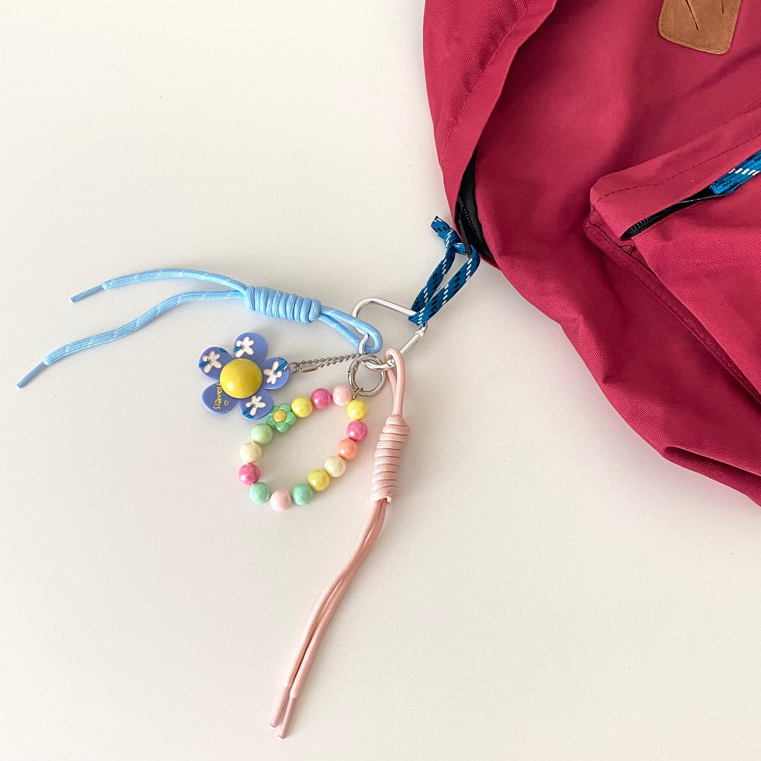 Çanta Charmı Pembe Mavi Bileklik Ve Çiçek Detaylı