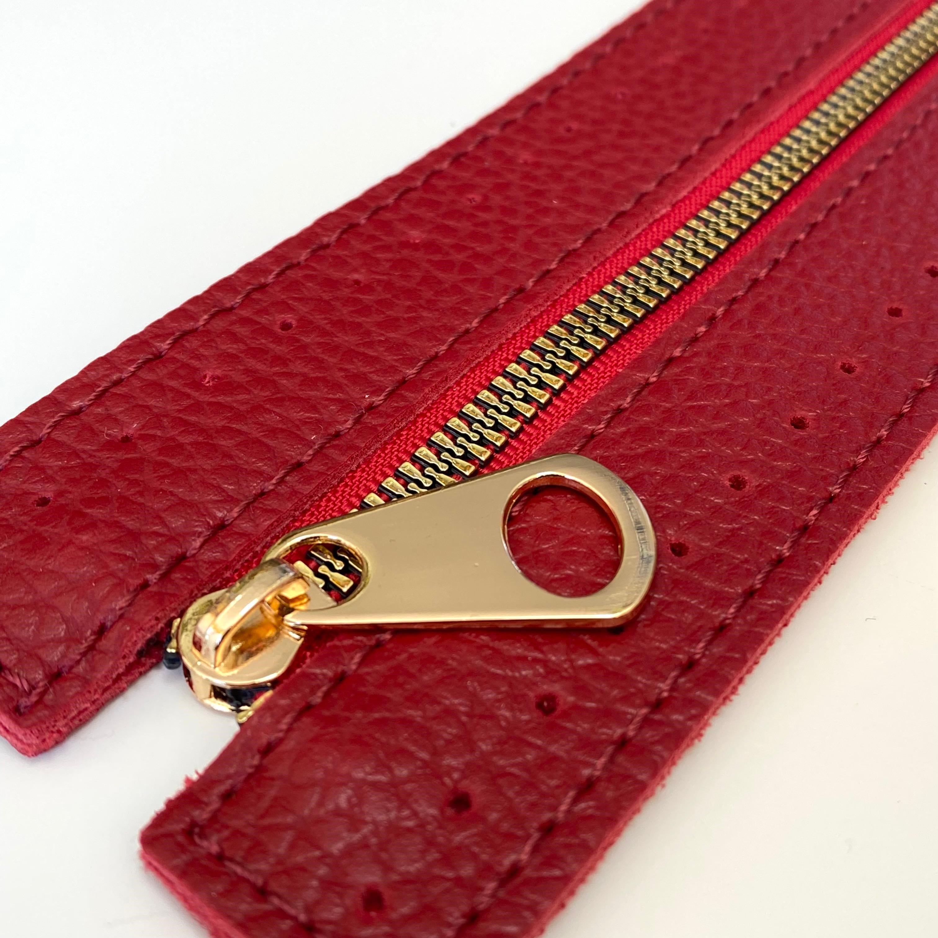 Dikilebilir Çanta Fermuarı Çanta Örgü Malzemesi 6 x 22 Cm Kırmızı - Altın