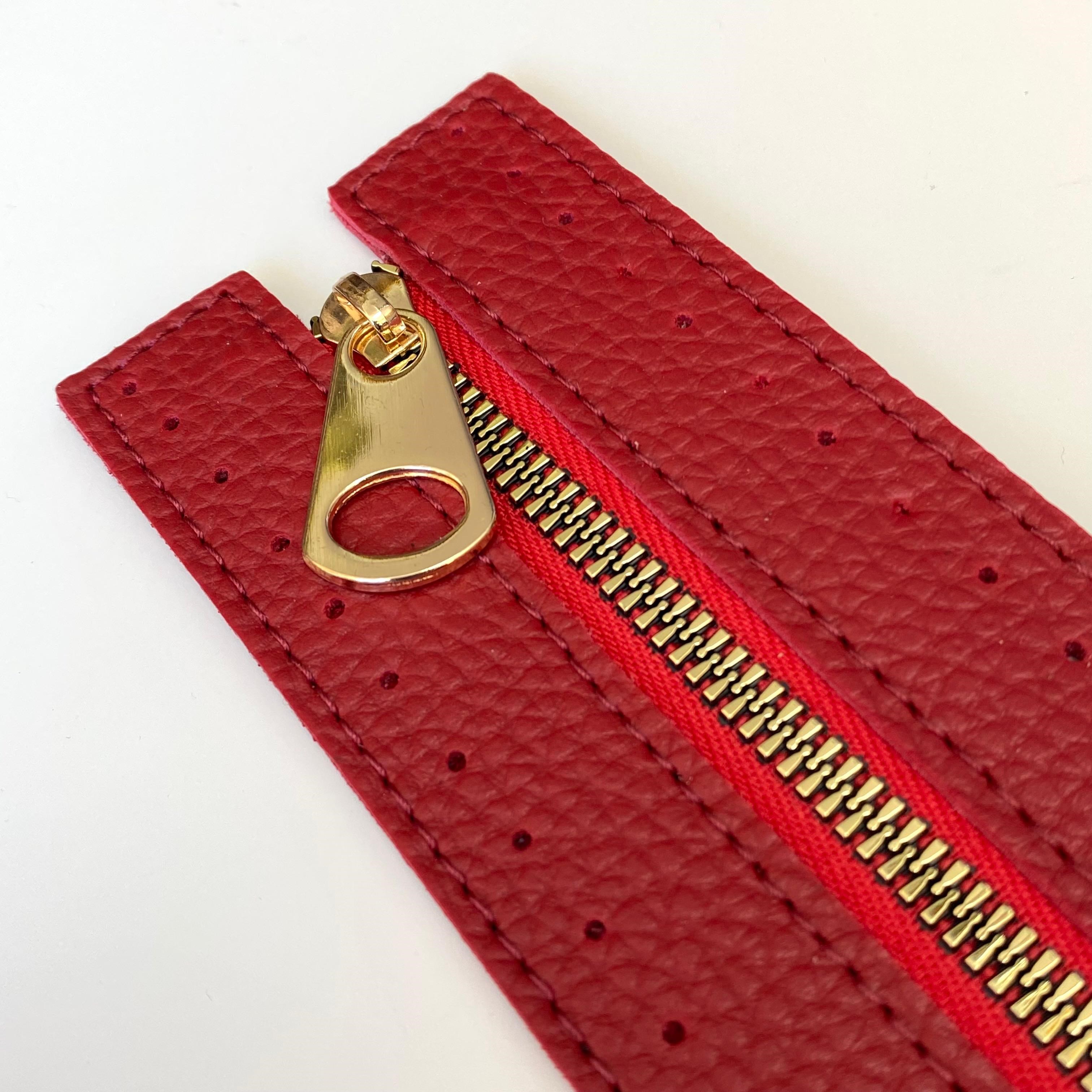 Dikilebilir Çanta Fermuarı Çanta Örgü Malzemesi 6 x 30 Cm Kırmızı - Altın