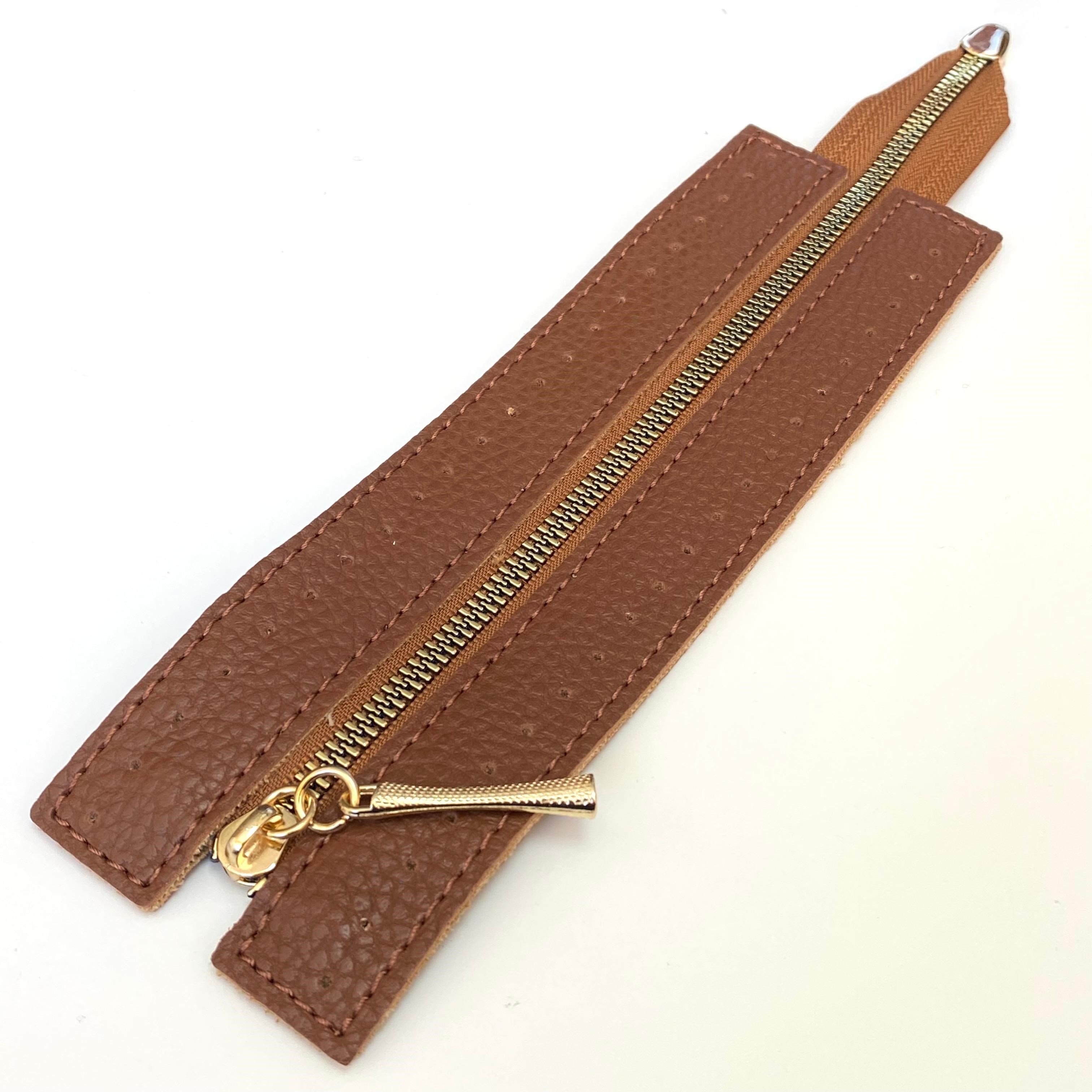 Dikilebilir Çanta Fermuarı Çanta Örgü Malzemesi 6 x 22 Cm Taba - Altın '' B ''