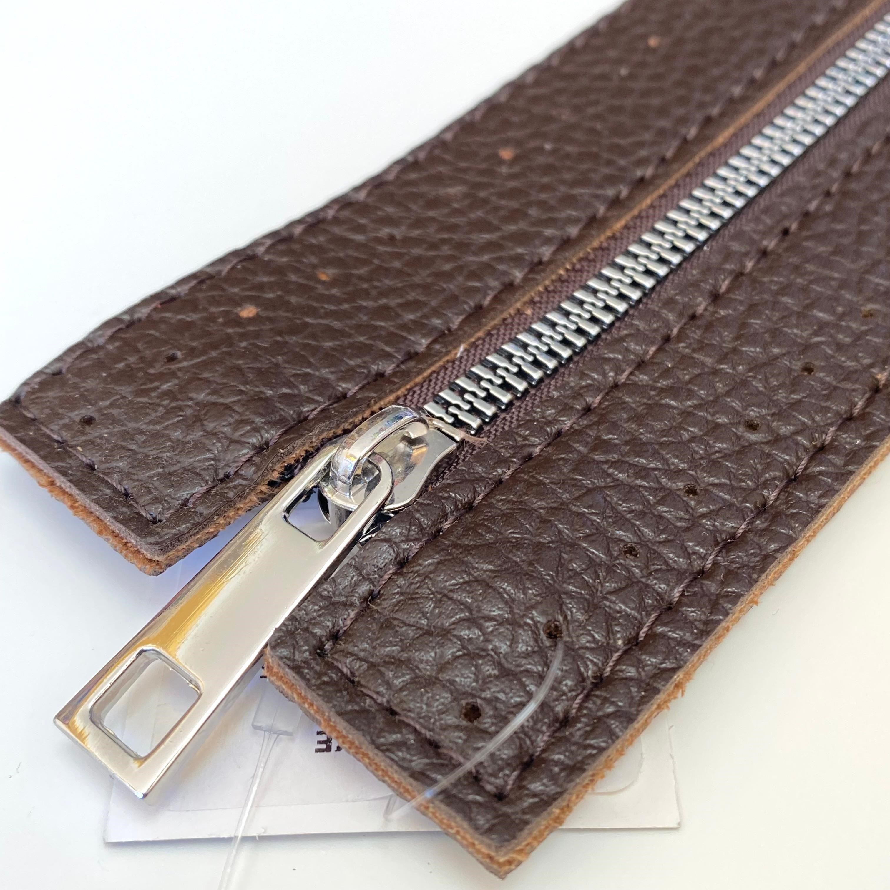 Dikilebilir Çanta Fermuarı Çanta Örgü Malzemesi 6 x 22 Cm Kahve - Gümüş