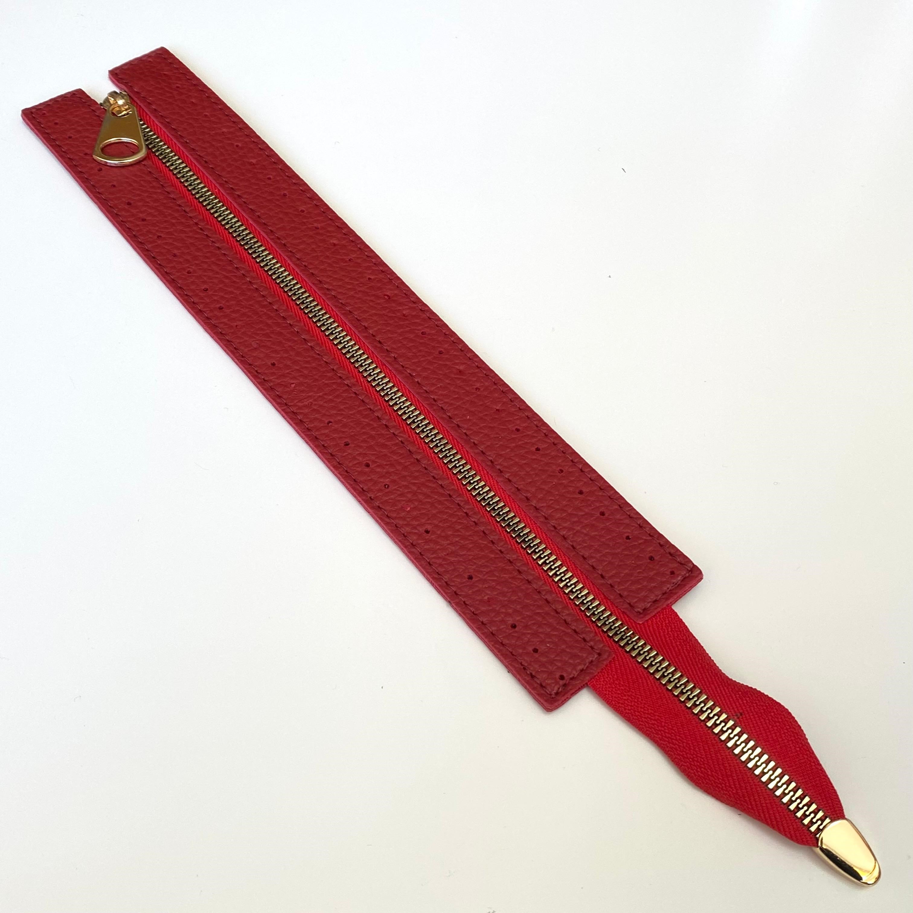 Dikilebilir Çanta Fermuarı Çanta Örgü Malzemesi 6 x 30 Cm Kırmızı - Altın