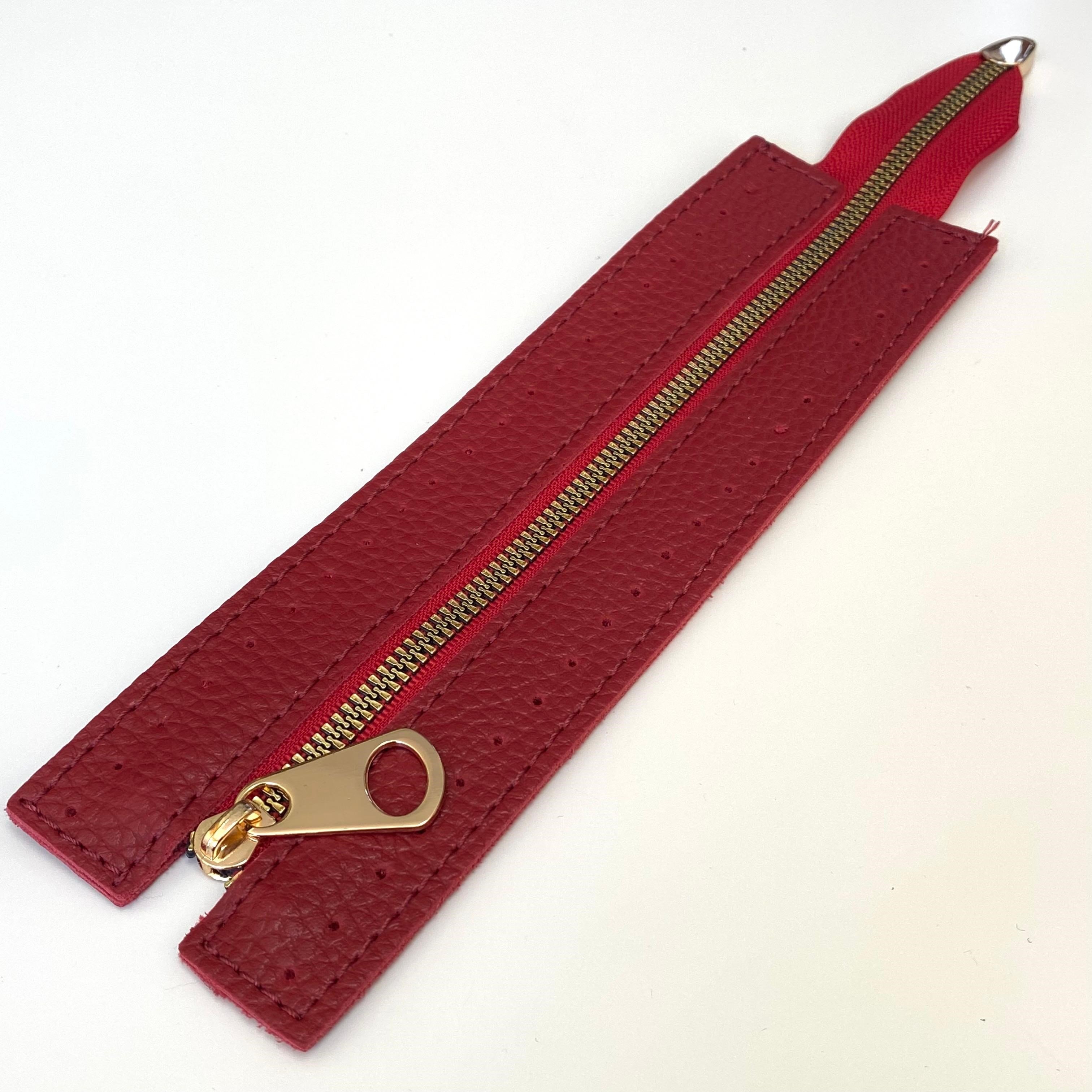 Dikilebilir Çanta Fermuarı Çanta Örgü Malzemesi 6 x 22 Cm Kırmızı - Altın