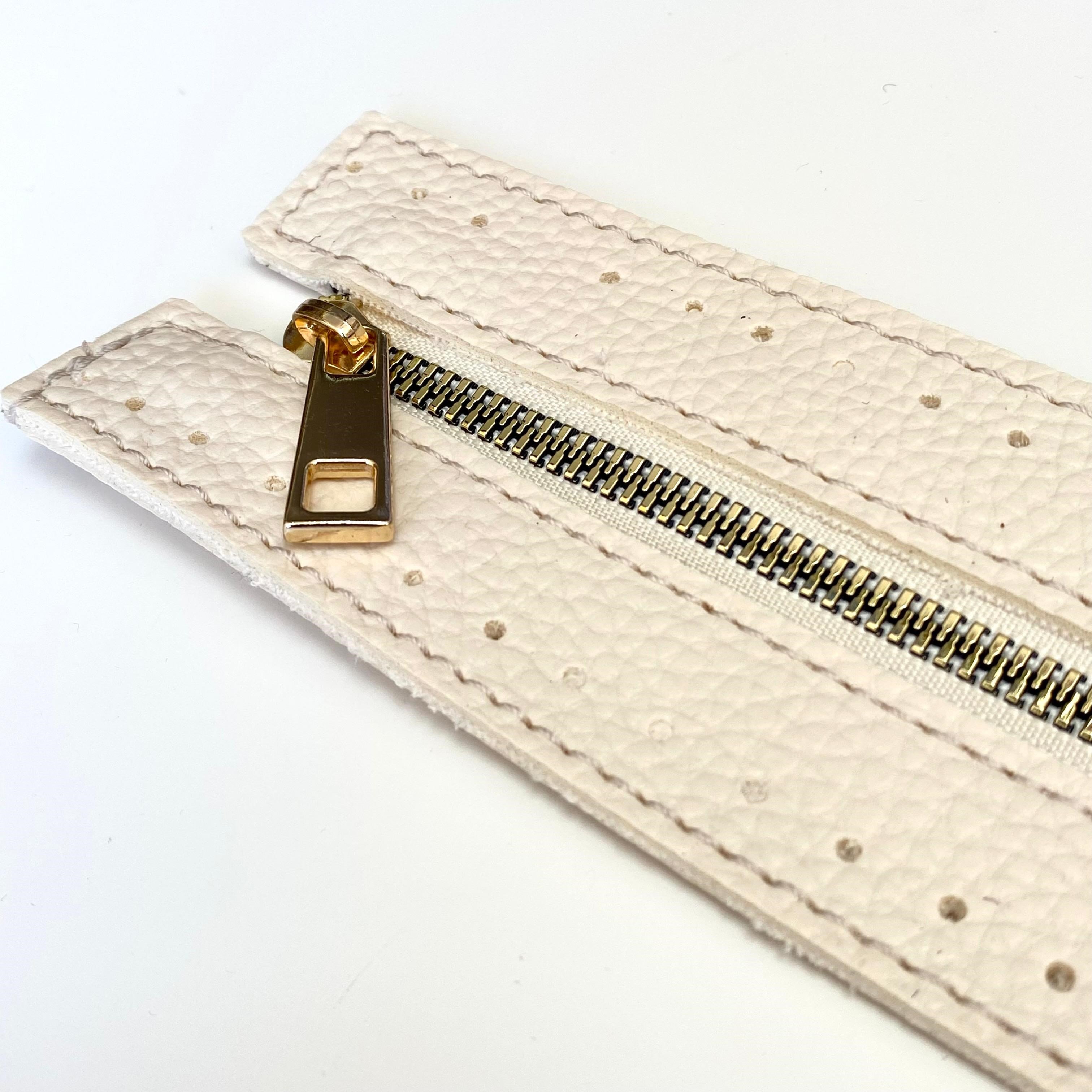 Dikilebilir Çanta Fermuarı Çanta Örgü Malzemesi 6 x 30 Cm Krem - Altın