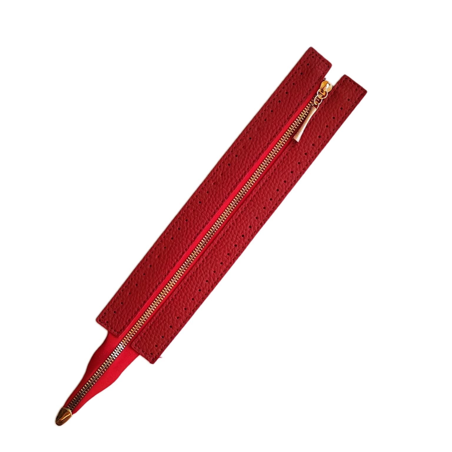 Dikilebilir Çanta Fermuarı Çanta Örgü Malzemesi 6 x 30 Cm Kırmızı - Altın B Model