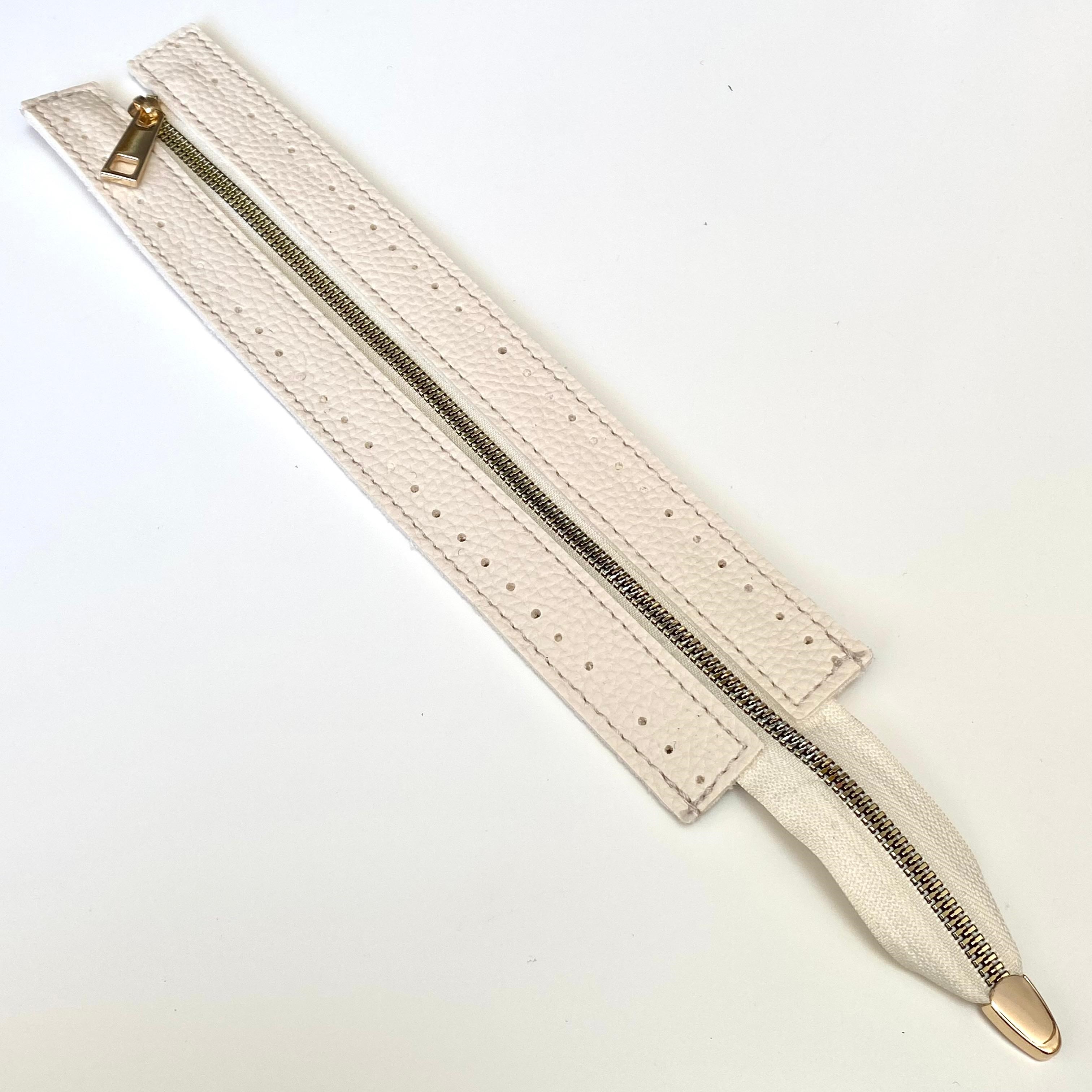 Dikilebilir Çanta Fermuarı Çanta Örgü Malzemesi 6 x 30 Cm Krem - Altın